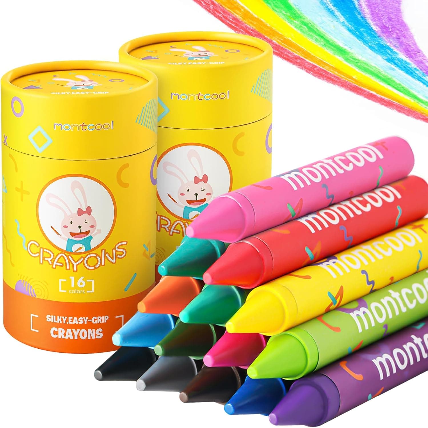 montcool 2 Pack Jumbo Crayons Set (32 Pieces, 16 Colors), Washable Non Toxic Easy to Hold Large Crayons - image 1