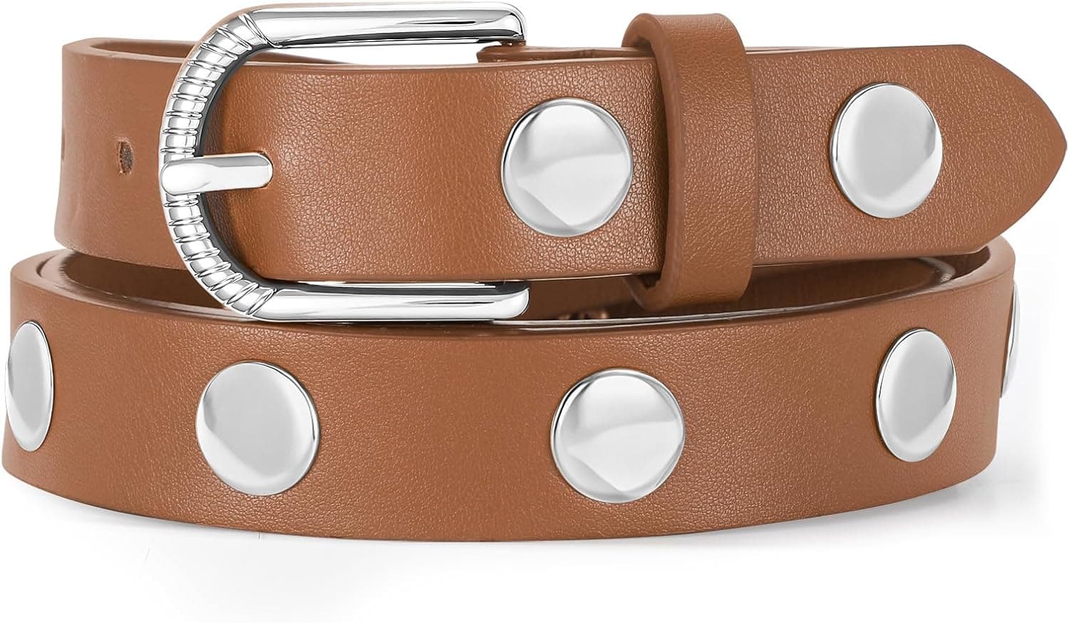 SUOSDEY Women Studded Belt Fashion Leather Belt Ladies Waist Belt Silver Gold Buckle Belt for Jeans Pants Dresses - image 1