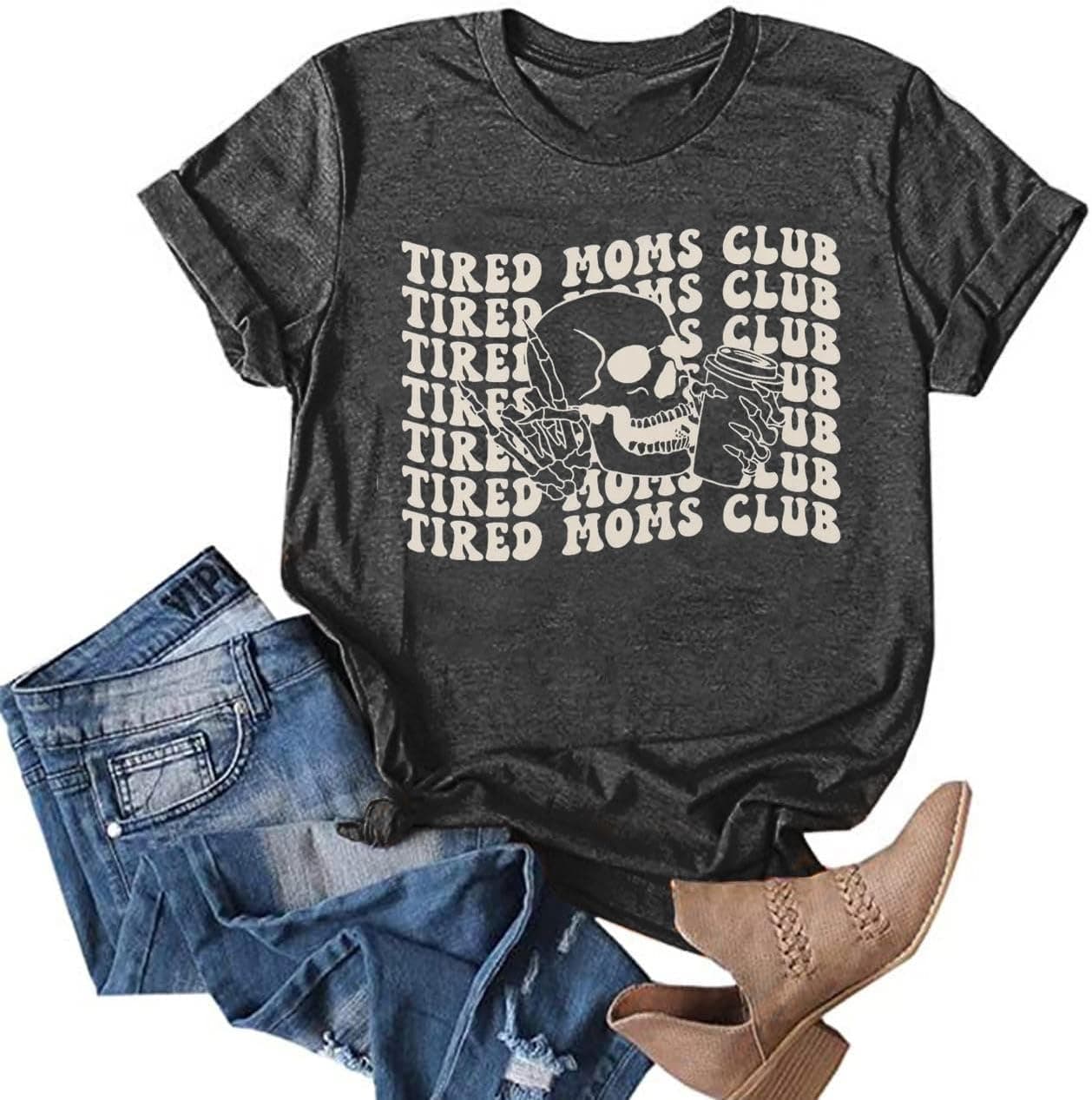 Mama Shirts Women Tired Moms Club T-Shirt Funny Mama Graphic Tshirt Mom Life Casual Tops