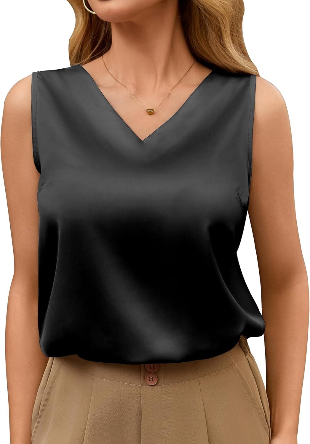 MOYEE Womens Silk Satin Sleeveless Tank Top Soft V-Neck Camisole Shirt Summer Basic Blouses