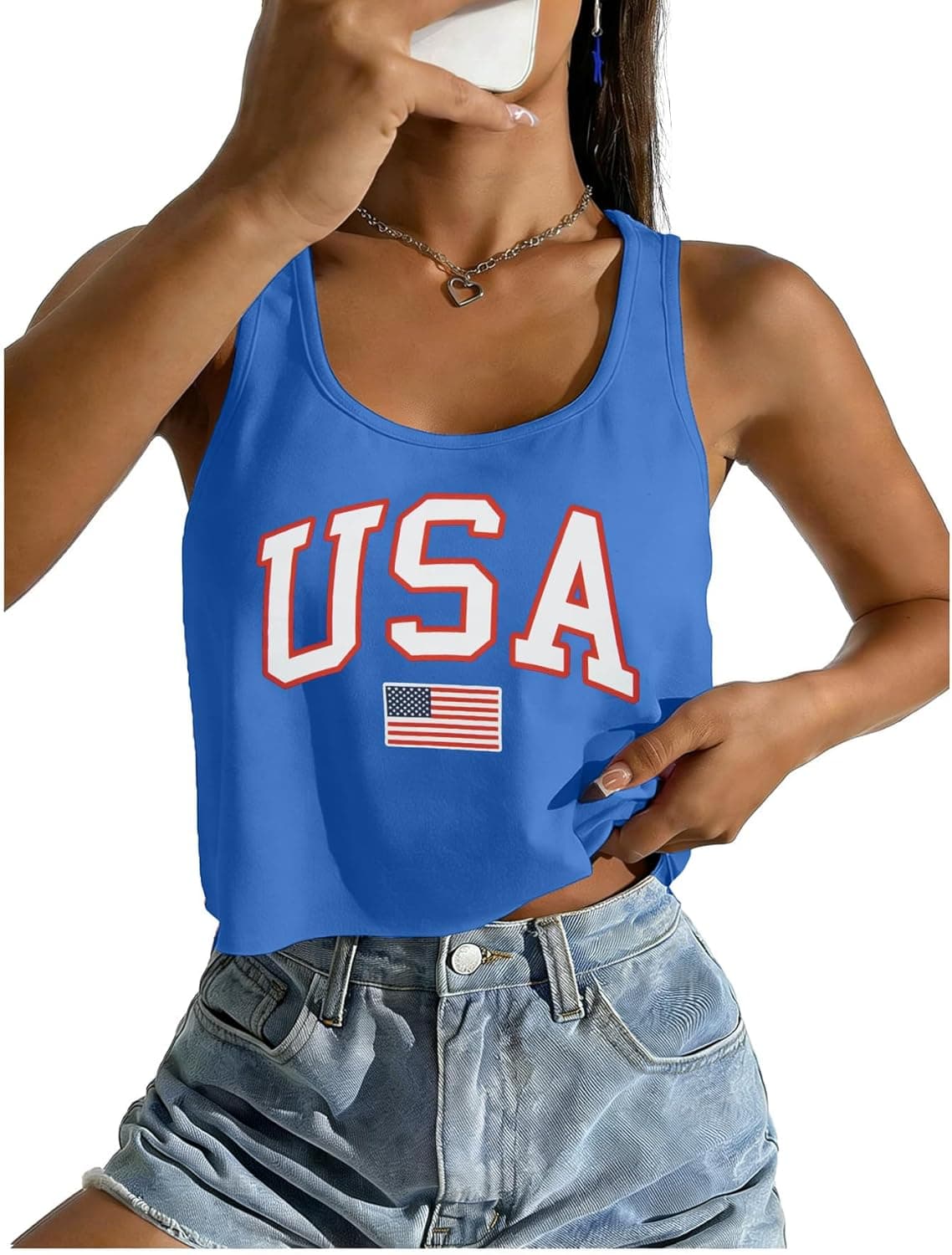 MNLYBABY 250 Anniversary USA Shirt Women Sexy 4th of July Crop Tank Tops Patriotic Cropped Sleeveless Shirts