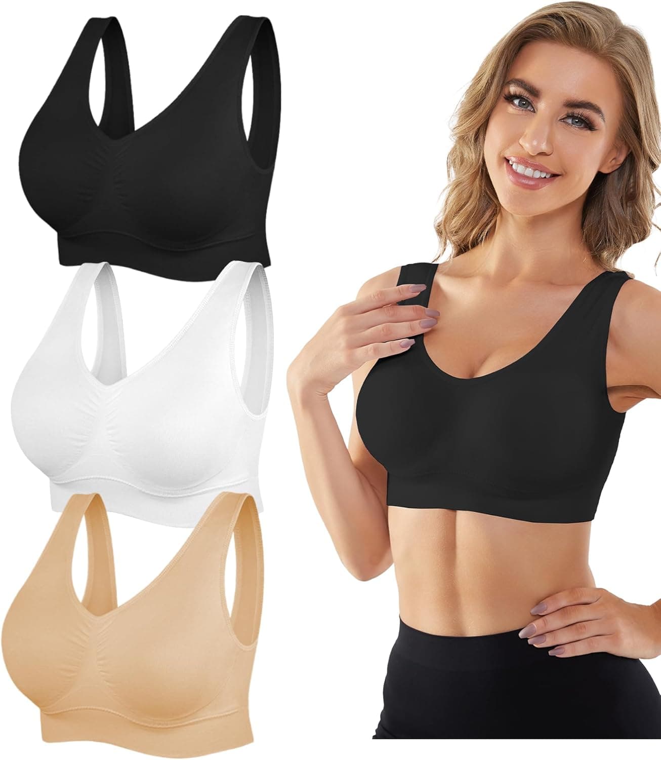 YADIFEN Womens Sports Bras, 3/4/6 Pack Wireless Comfortable Seamless Sleep Yoga Sports Bras for Women with Removable Pads - image 1