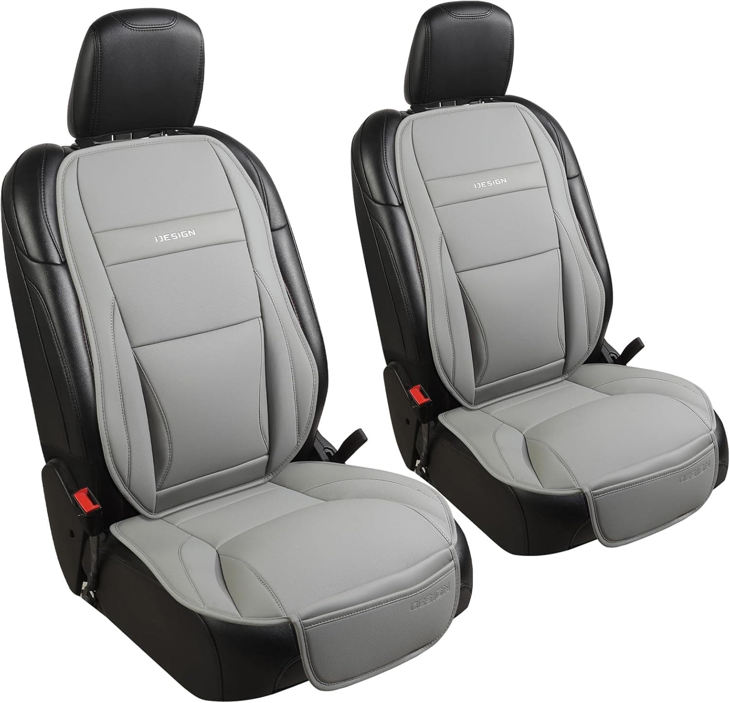 Car Seat Cover Protector for Front Seats – Waterproof, Breathable Faux Nappa Leather, Airbag Compatible, Dual Support for Waist & Legs, Universal Fit for Sedans, SUVs, Pickups (2pcs, Gray)