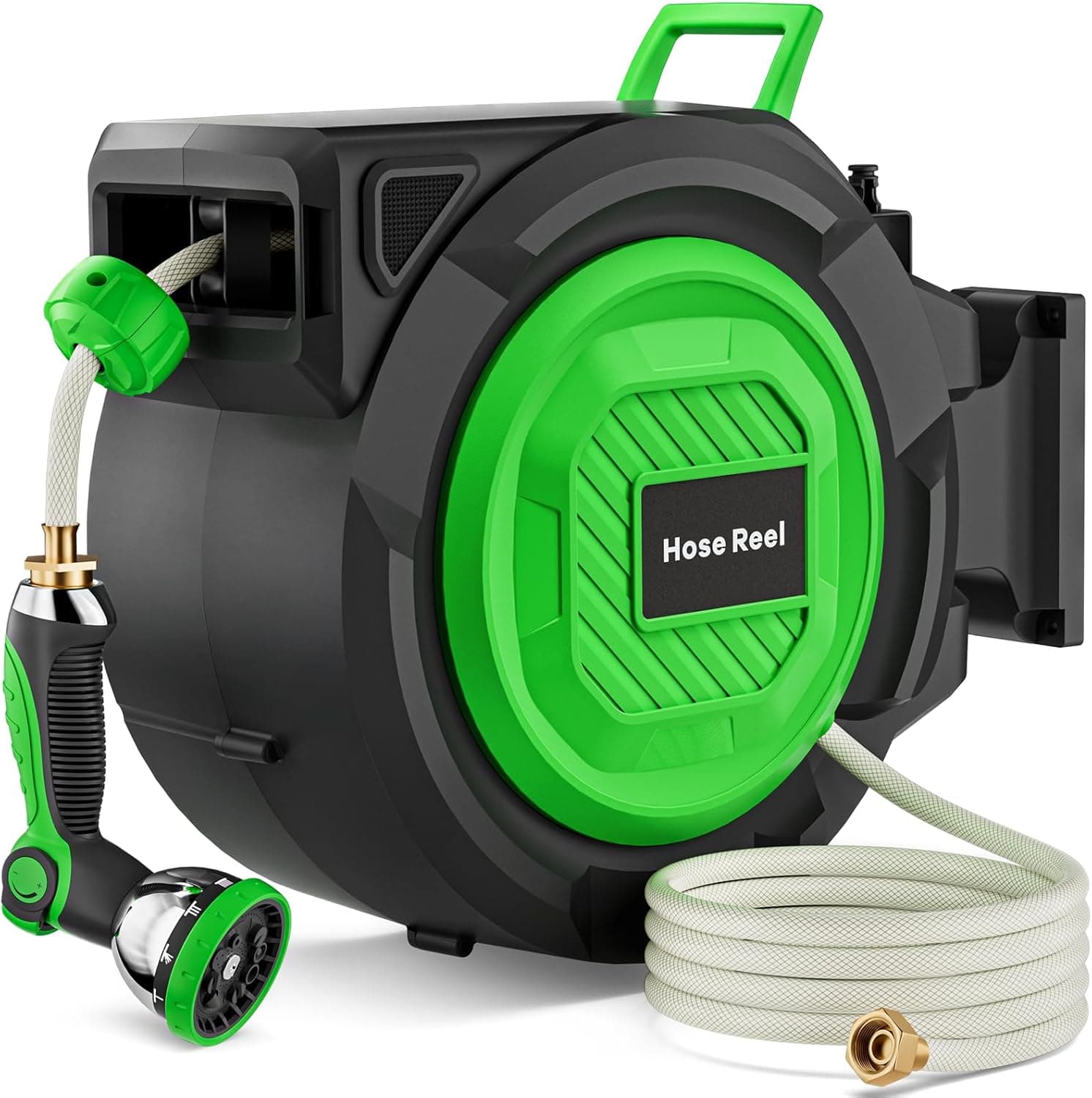 Retractable Garden Hose Reel, 1/2 in x 100 ft Heavy Duty Wall-Mounted Hose Reel with 180° Swivel Bracket & 10-Pattern Nozzle