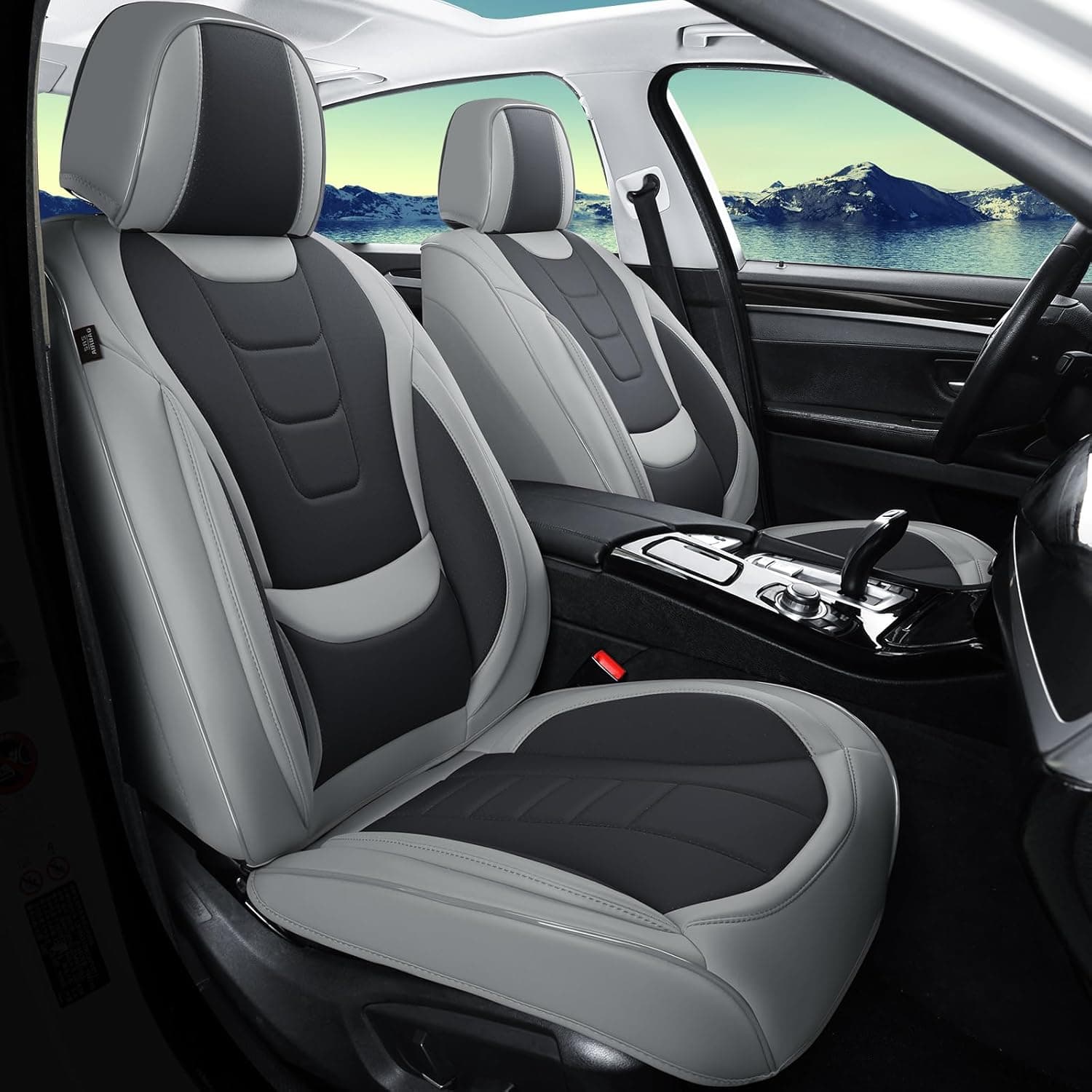 Car Seat Covers for Full Set – Waterproof & Breathable Faux Nappa Leather, 360° Wrap Design, Airbag Compatible, Lumbar Support, Great for Drivers Who Need Driving Comfort,Gray and Black