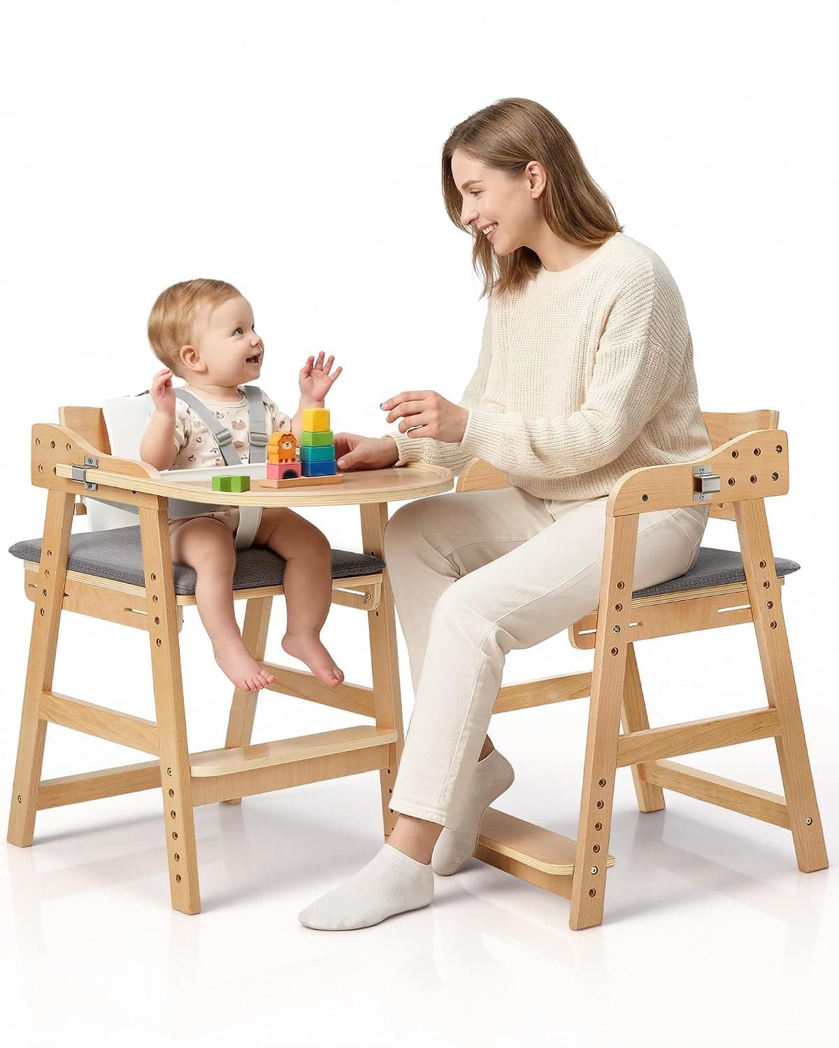 ONTHEWEI Wooden Baby High Chair for Babies, Toddler & Adult Up to 330Lbs