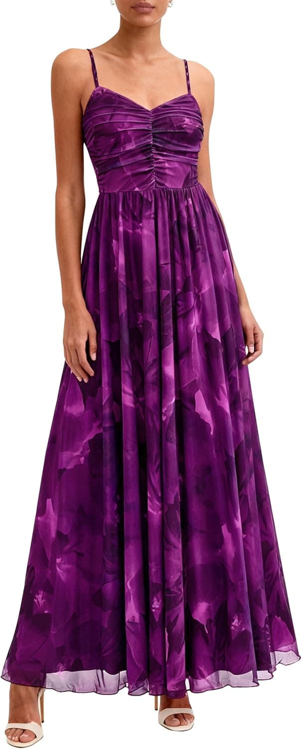 PRETTYGARDEN Women Summer Floral Maxi Dress 2026 Spring Spaghetti Strap Mesh Boho Sundress Party Beach Vacation Long Dresses