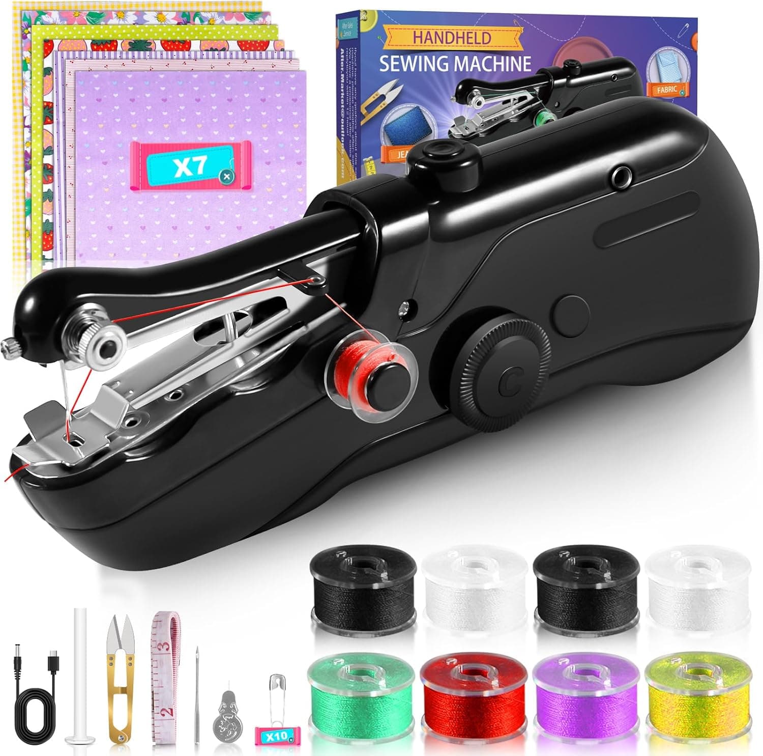 Handheld Sewing Machine, Electric Mini Sewing Machine Easy for Beginners and Adults, Qucik Stitch Hand Sewing Machine, Portable Hand Held Sewing Machine Sewing Kit for DIY Crafts Home Travel