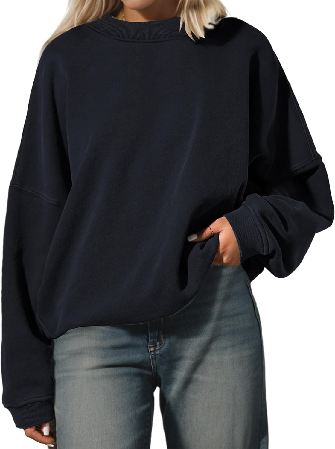 MSBESYOR Women’s Oversized Sweatshirt Crewneck Pullover Top Casual Drop Shoulder Crew Neck Plain Shirt 2025 Fall Clothes