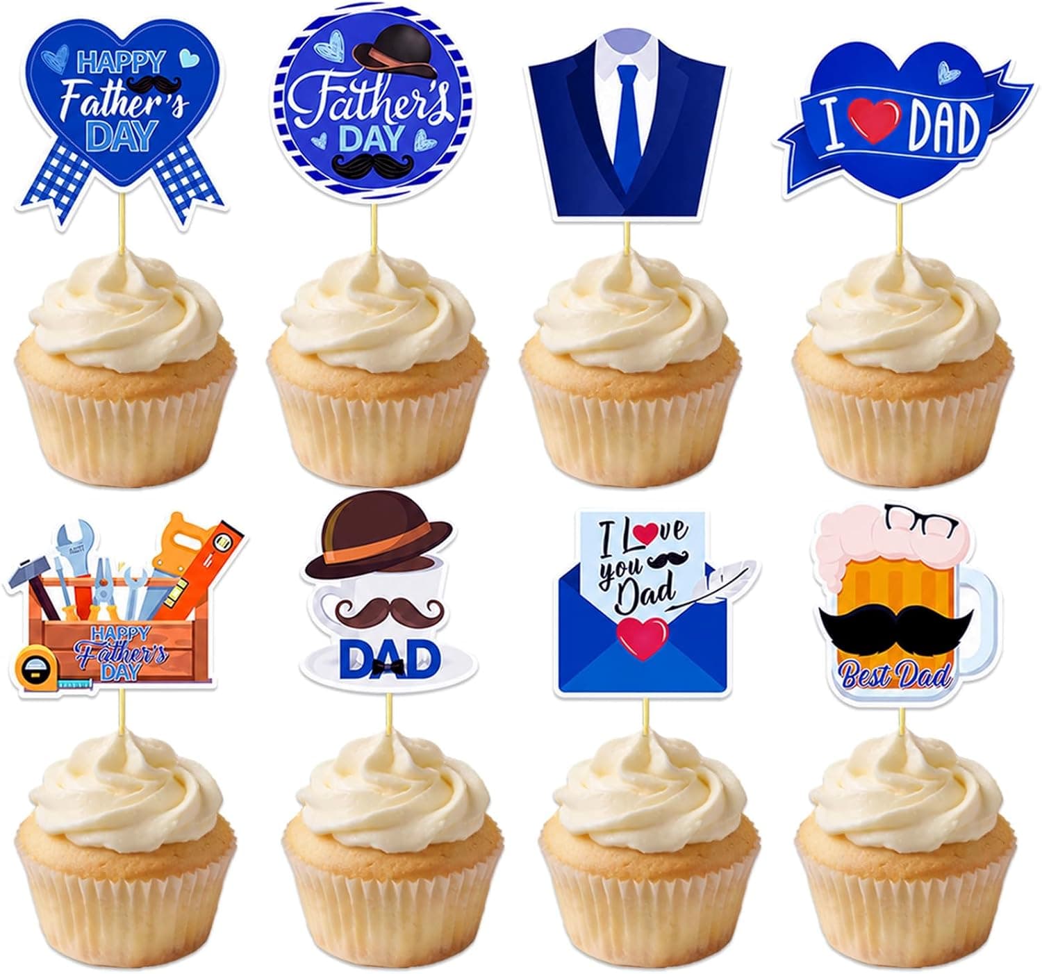 Happy Fathers Day Cupcake Topper 24 Pieces Cupcake Picks Cake Decorations Happy Fathers Day Cupcake Toppers for Fathers Day Party Cupcake Decorations