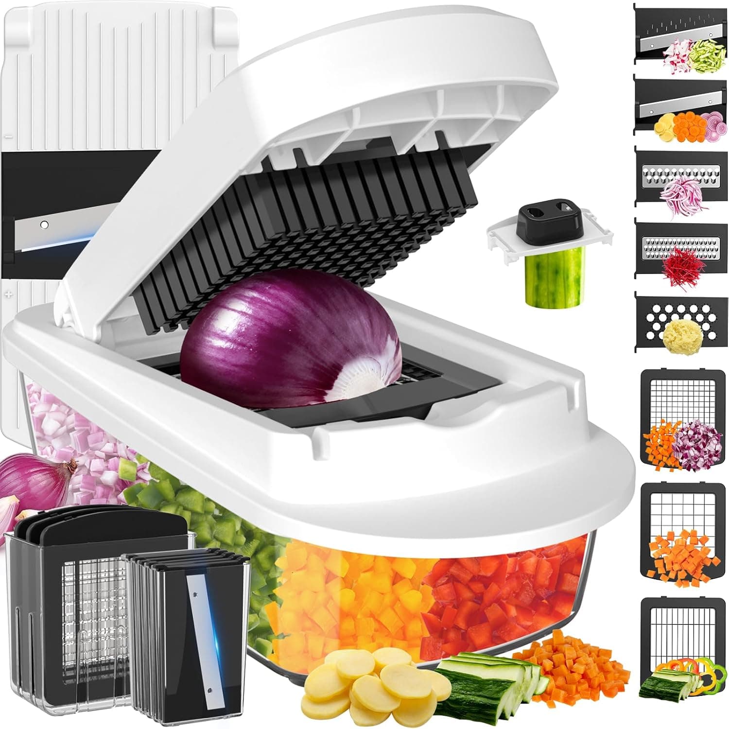 8 Blade All-in-1 Vegetable Chopper Mandoline Slicer with Container, Food Chopper, Onion Chopper for Salad, Kitchen Gadgets