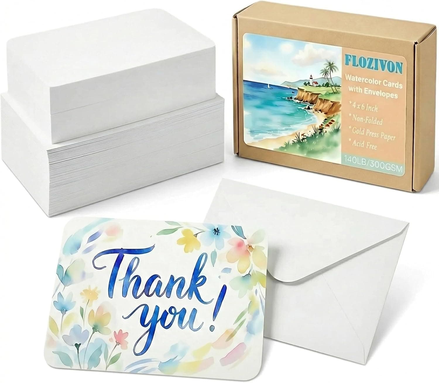 25 Sets Watercolor Paper, 4x6 Inch Watercolor Cards with Envelopes, 140lb/300gsm Water Color Paper, Art Supplies for Adults Kids, Cold Press Textured Cotton Sheets, Artist Painting Drawing Postcards
