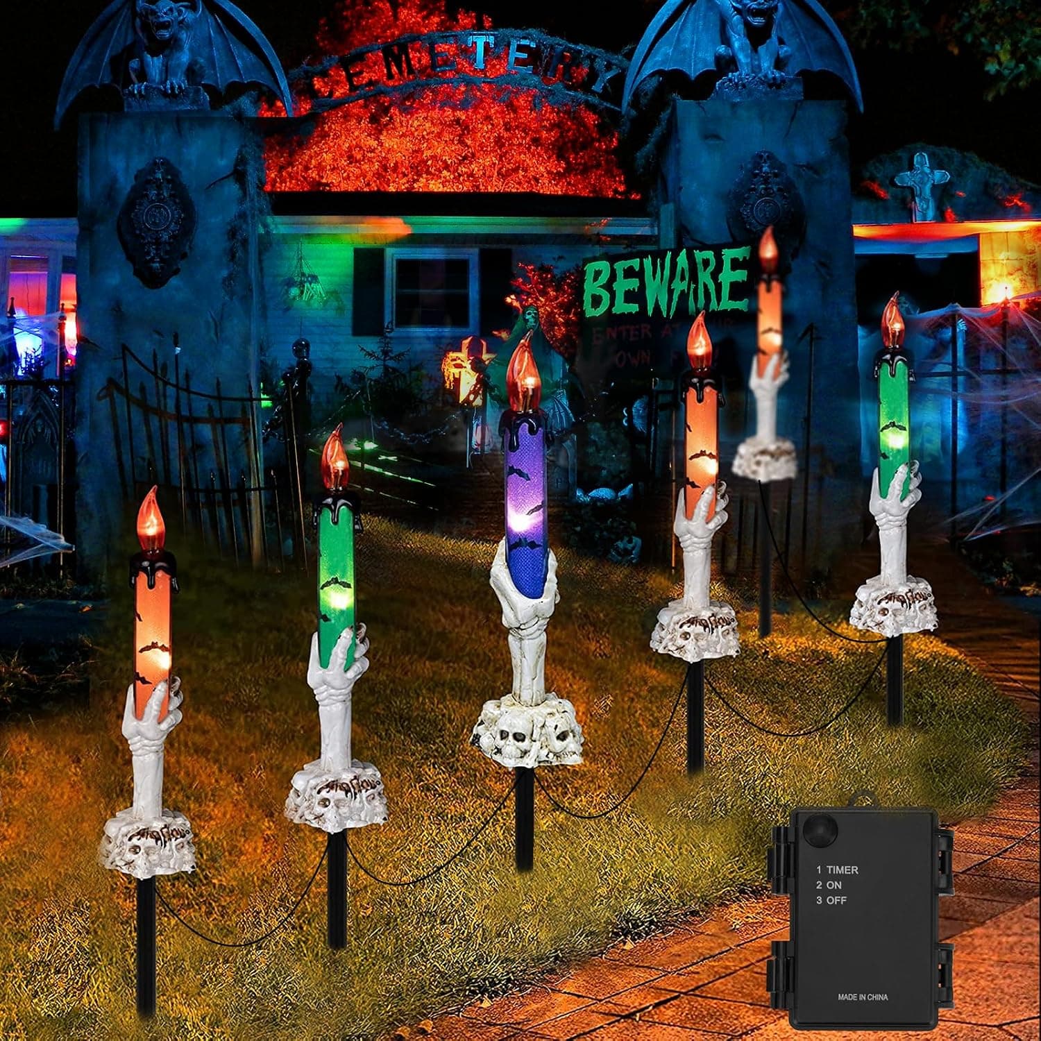6 Pack Halloween Decorations Outdoor Candle Lights Battery Yard Decor Stake