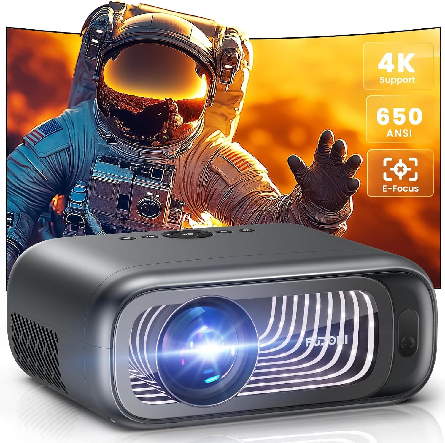 [Electric Focus/Auto Keystone] Projector with WiFi and Bluetooth, 650ANSI Native 1080P Outdoor Movie Projector 4K Supported, Max 300'' Display Zoom for iOS/Android/TV Stick/HDMI/USB