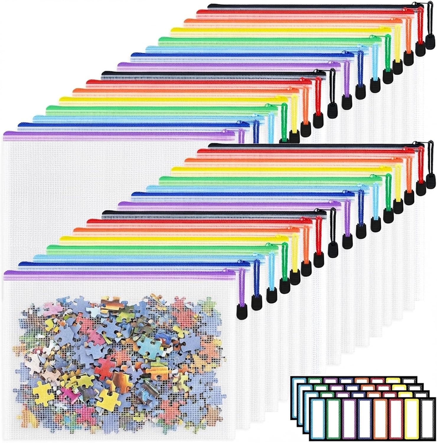 EOOUT 32pcs A4 Zipper Pouch Bags for Board Games, Puzzles, School Toys & Office Storage