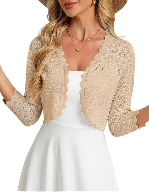 GRACE KARIN Womens 2026 Bolero Shrug 3/4 Sleeve Crochet Cropped Cardigan Open Front Knit Shrugs for Dresses - image 1