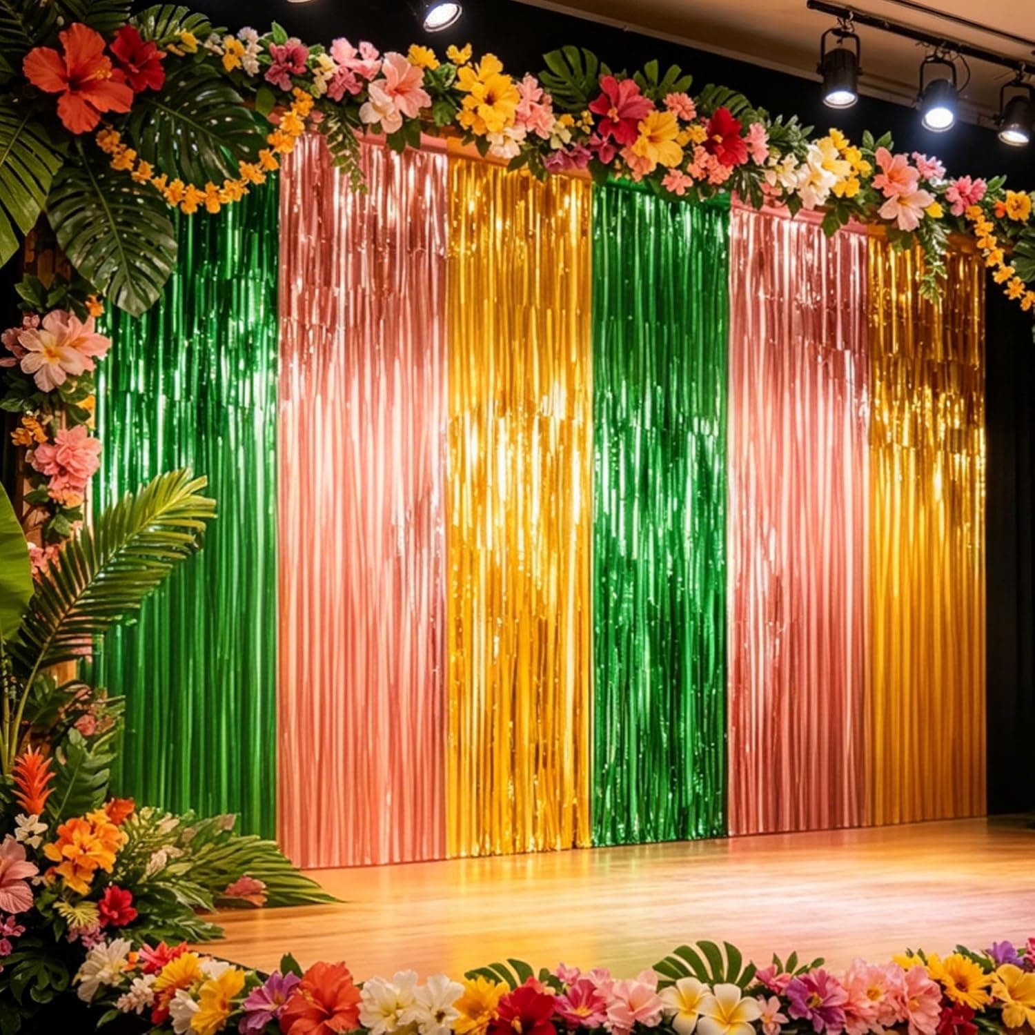 Luau Party Decorations - 2 Pack Luau Streamers Backdrop Banner for Hawaiian Party Decorations | Green Gold Rose Fringe Curtains for Summer Tropical Pool Beach Birthday Party Decor Favors Supplies Wall