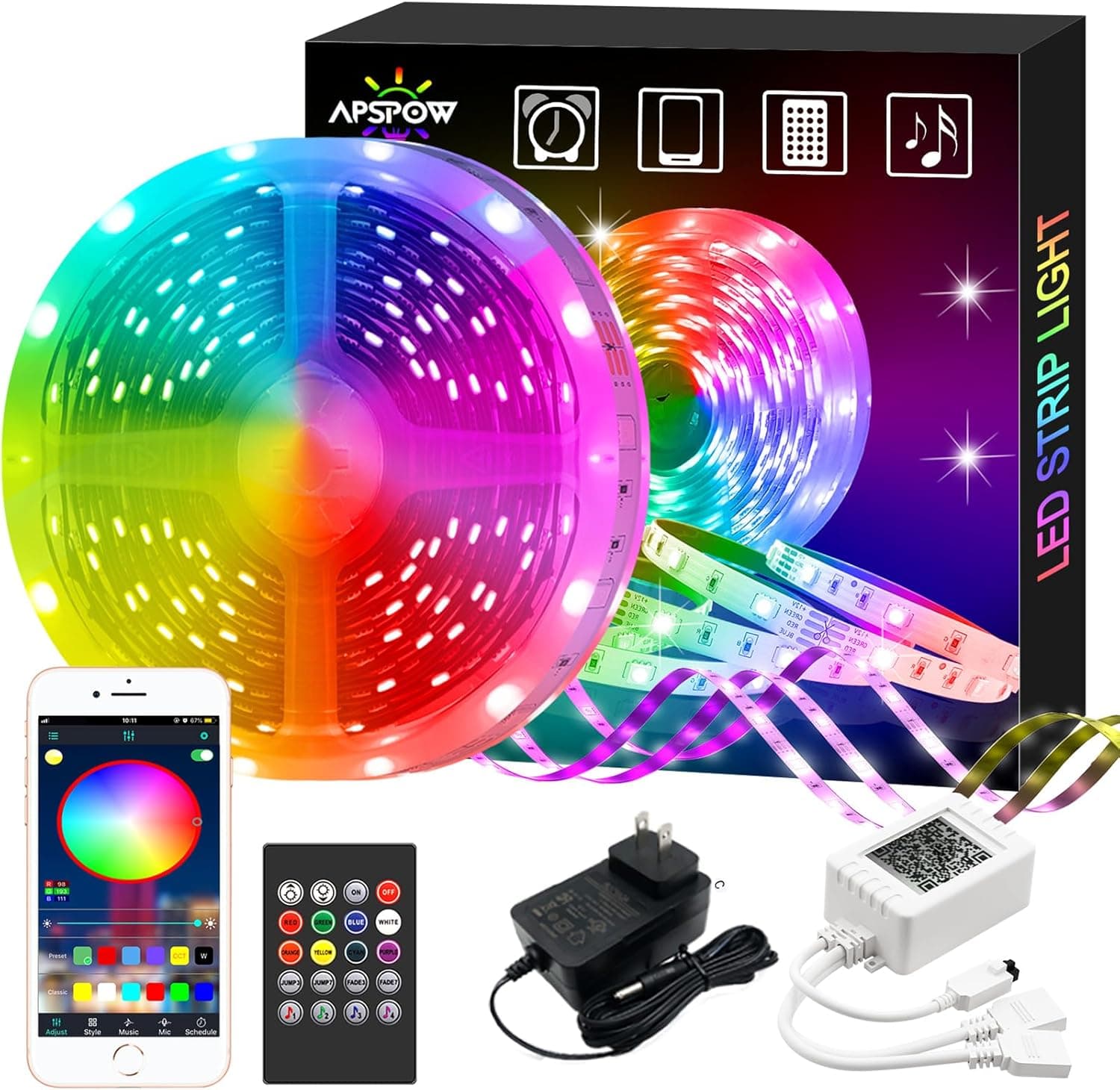 APSPOW LED Strip Lights 100ft – Bluetooth + App Control RGB Light Strip - image 1