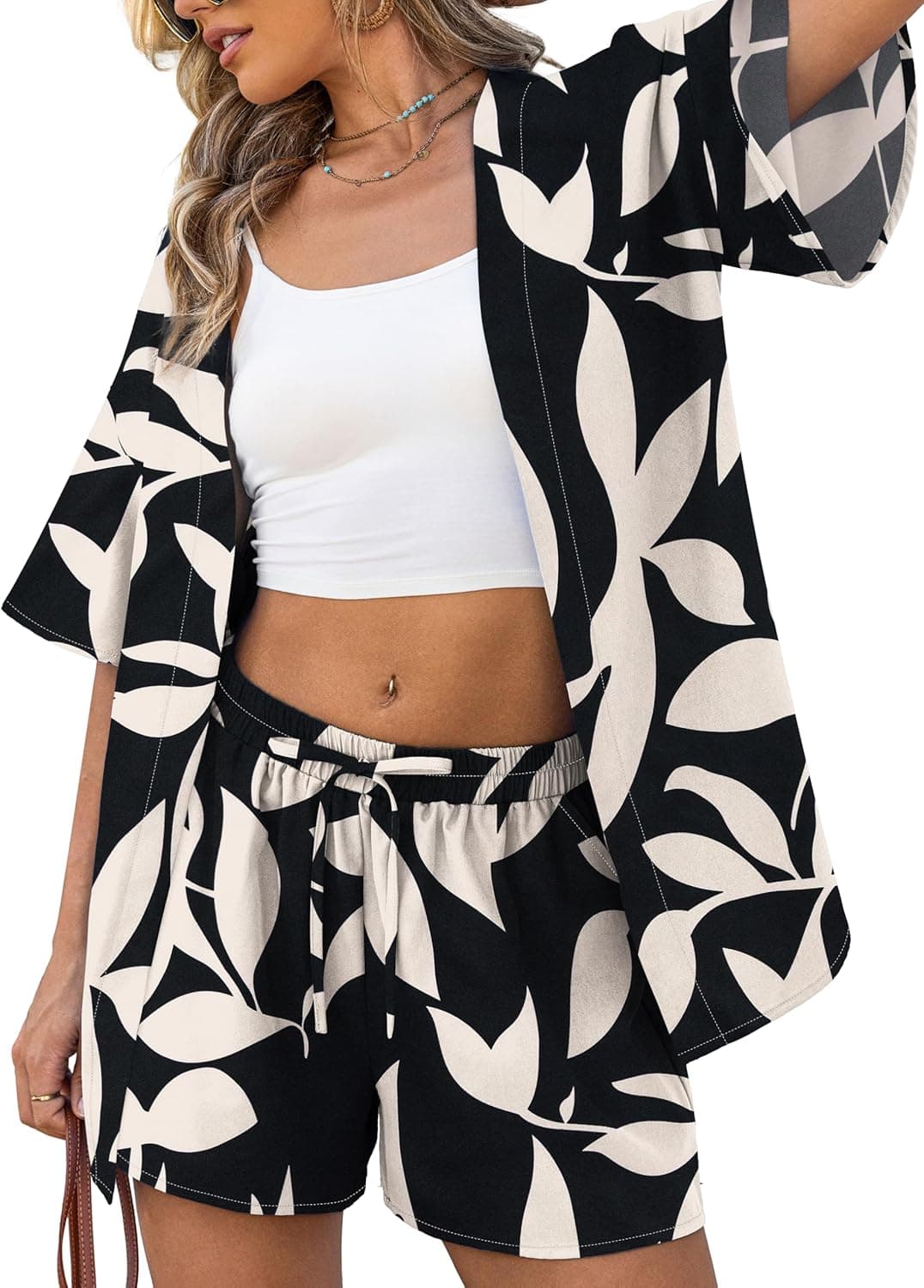 Two Piece Print Cover Up Sets-Top & Shorts,Beach Vacation Clothes Hawaii Outfits for Women