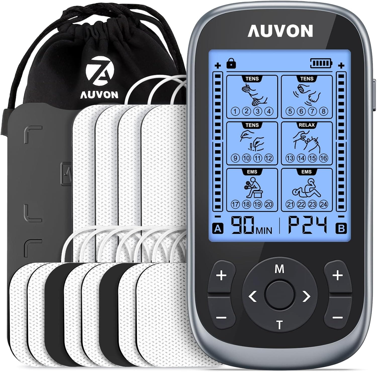 AUVON 3-in-1 TENS Unit Muscle Stimulator, EMS Massage Machine with 40 Intensities for Gradual Shoulder, Sciatica, Back Pain Relief