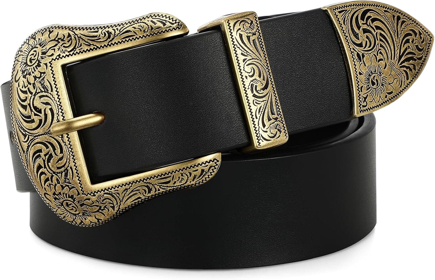 Western Belts for Woman, Cowboy Cowgirl Belt for Women Men Vintage Leather country Belt for Pants Dresses, 1 3/8" - image 1