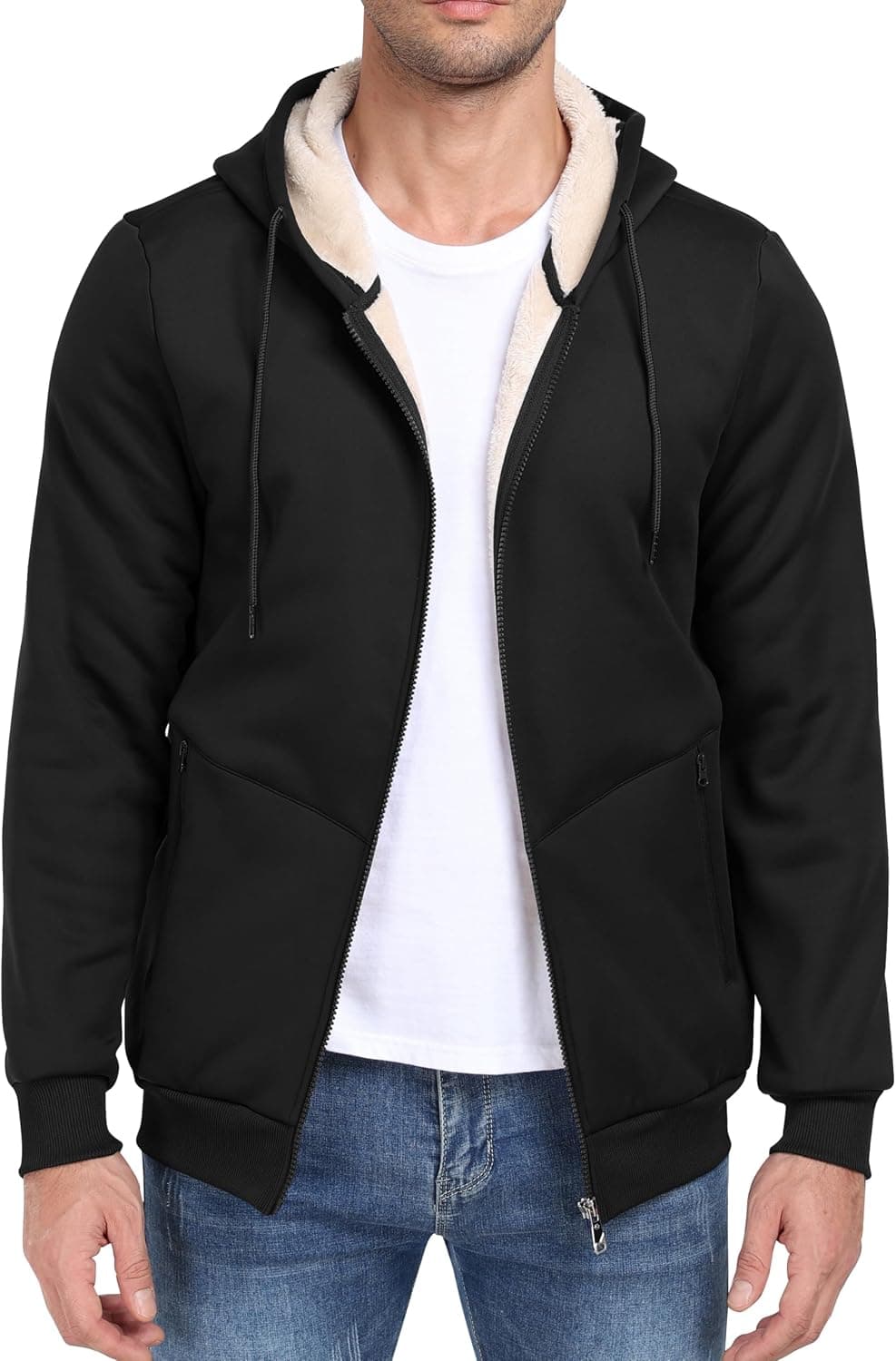 MoFiz Men's Sherpa Lined Full-Zip Hoodies Winter Warm Sweatshirt Jacket