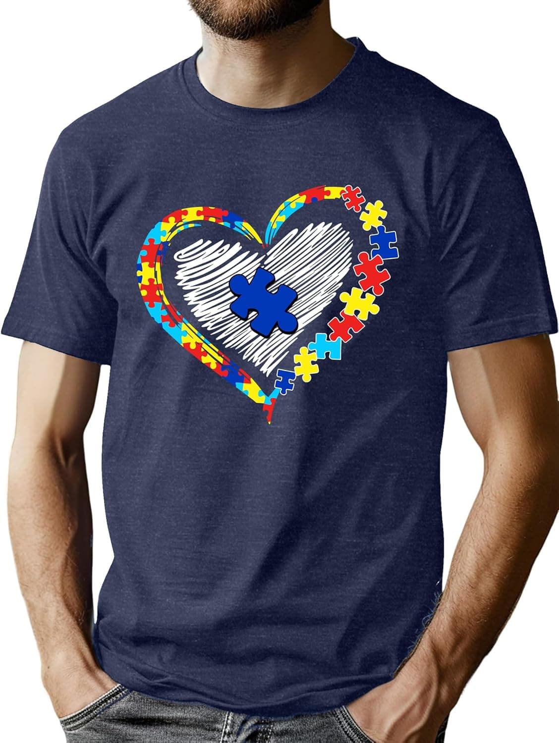 Autism Awareness Shirt Men Autism T Shirt Autism Support Acceptance Shirt Puzzle Graphic Tee Tops