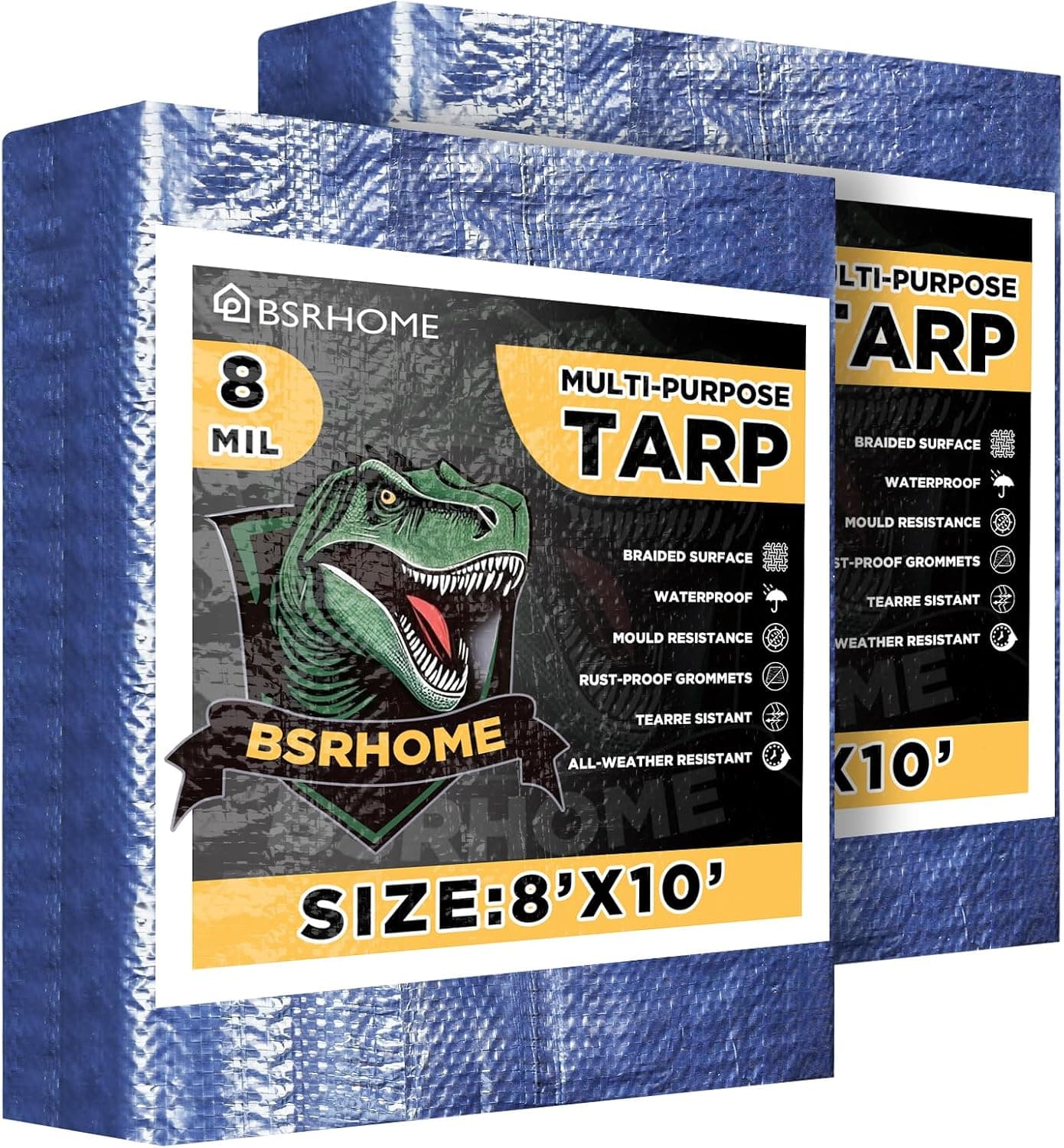 Heavy Duty Waterproof 8x10 Outdoor Tarp - 2 Pack, 8 Mil Thick Blue Tarpaulin with Grommets