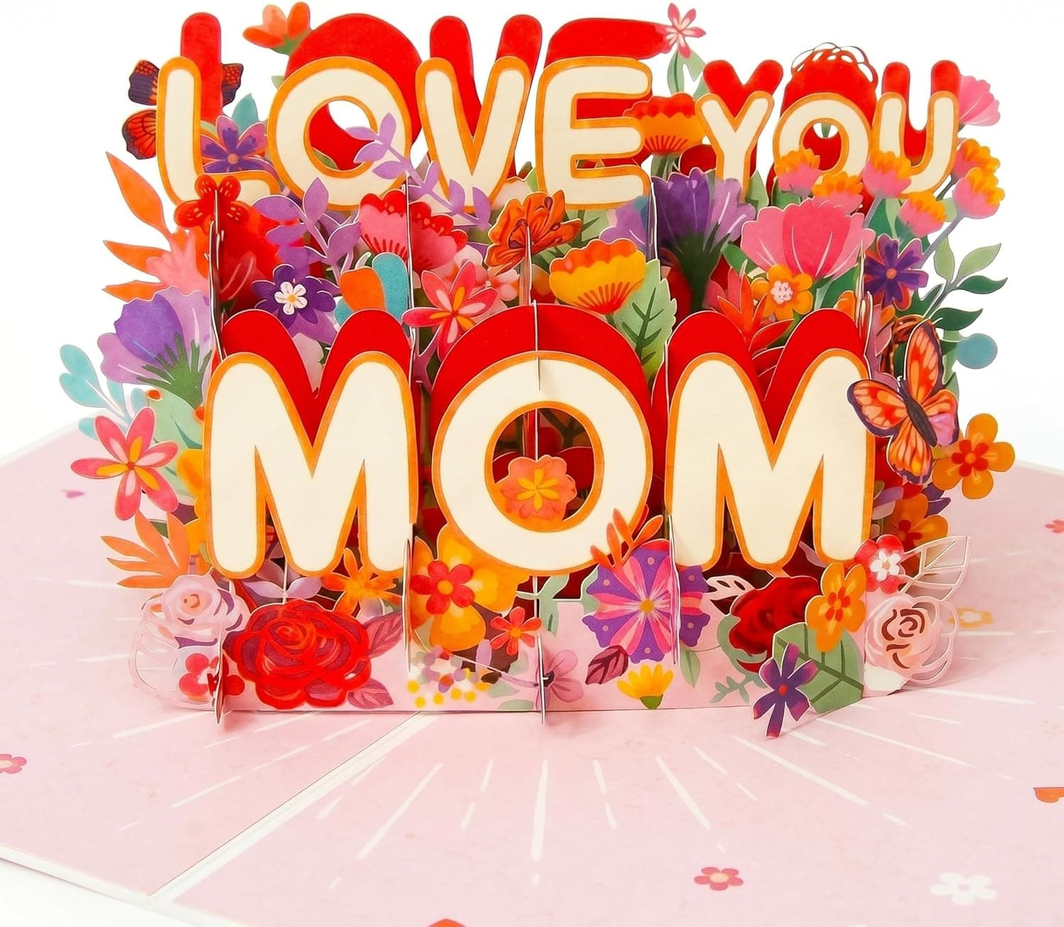 Birthday Card for Mom 3D Pop Up Floral Greeting Card with Envelope and Message Note for Mom, LOVE YOU MOM Mother's Day Card, Unique Keepsake Gift from Daughter Son