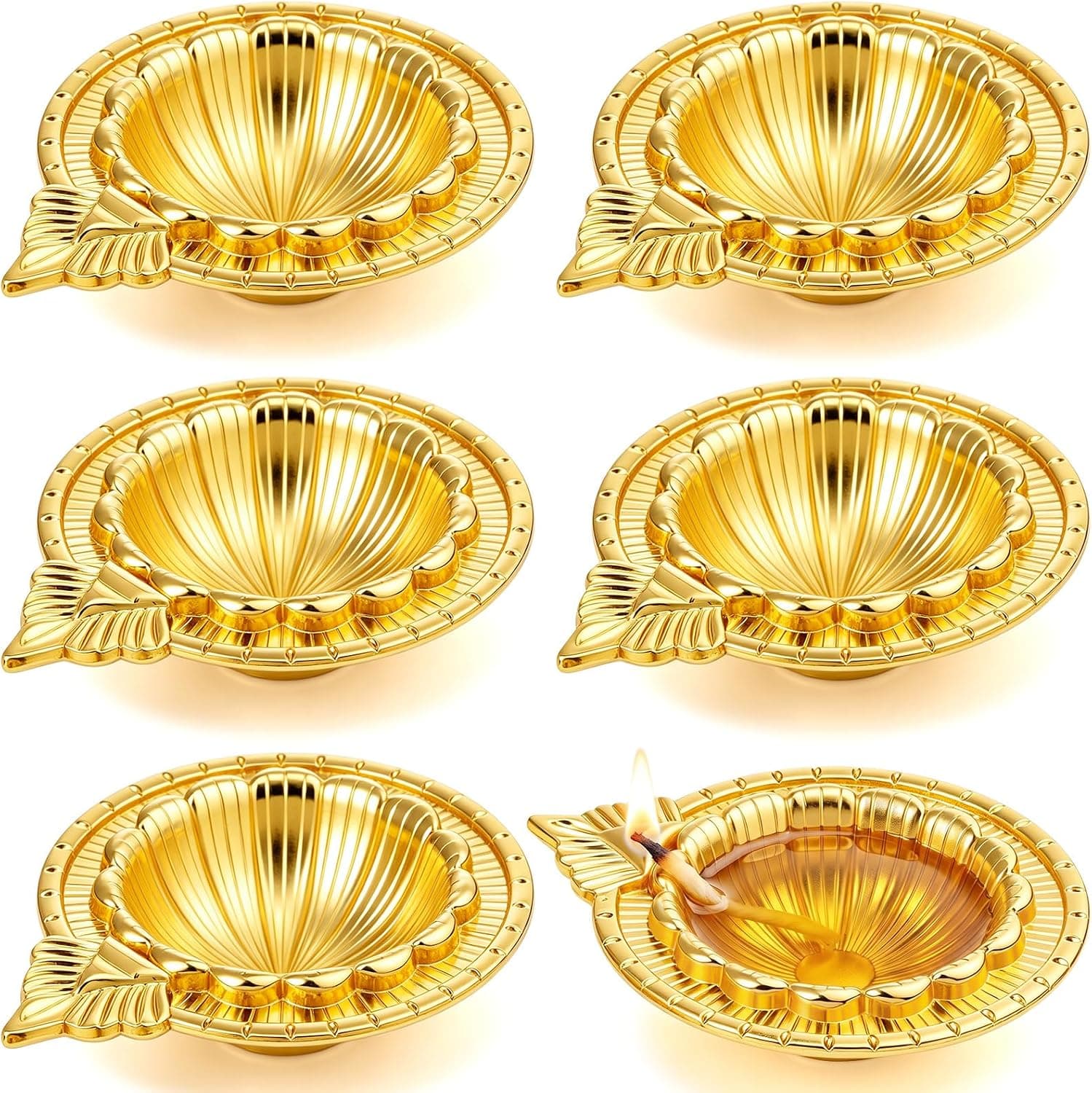 Shimeyao 6 Pcs Indian Brass Diya Oil Lamp for Diwali Decor