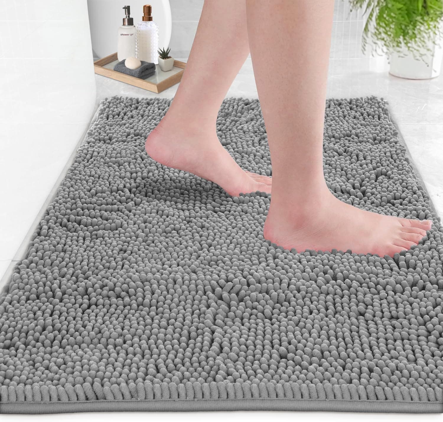 Soft Chenille Bath Mat – 30"x20" Plush Microfiber Bathroom Rug with Non-Slip Backing