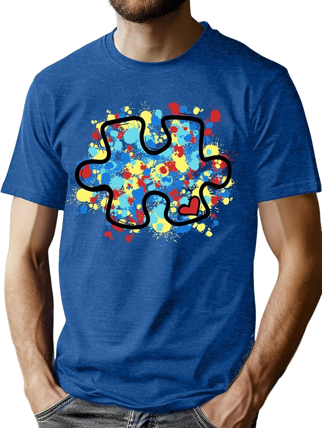 Autism Awareness Shirt Men Autism T Shirt Autism Support Acceptance Shirt Puzzle Graphic Tee Tops