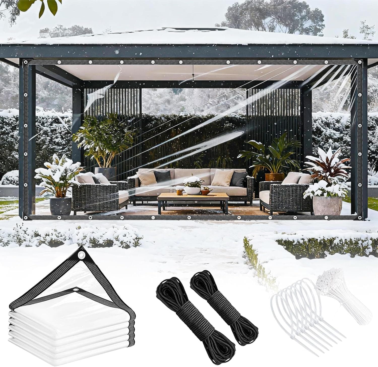 Clear Tarp 6x6ft Heavy Duty Tear-Resistant Waterproof Cover for Porch, Patio, Greenhouse, Chicken Coop & Outdoor Garden