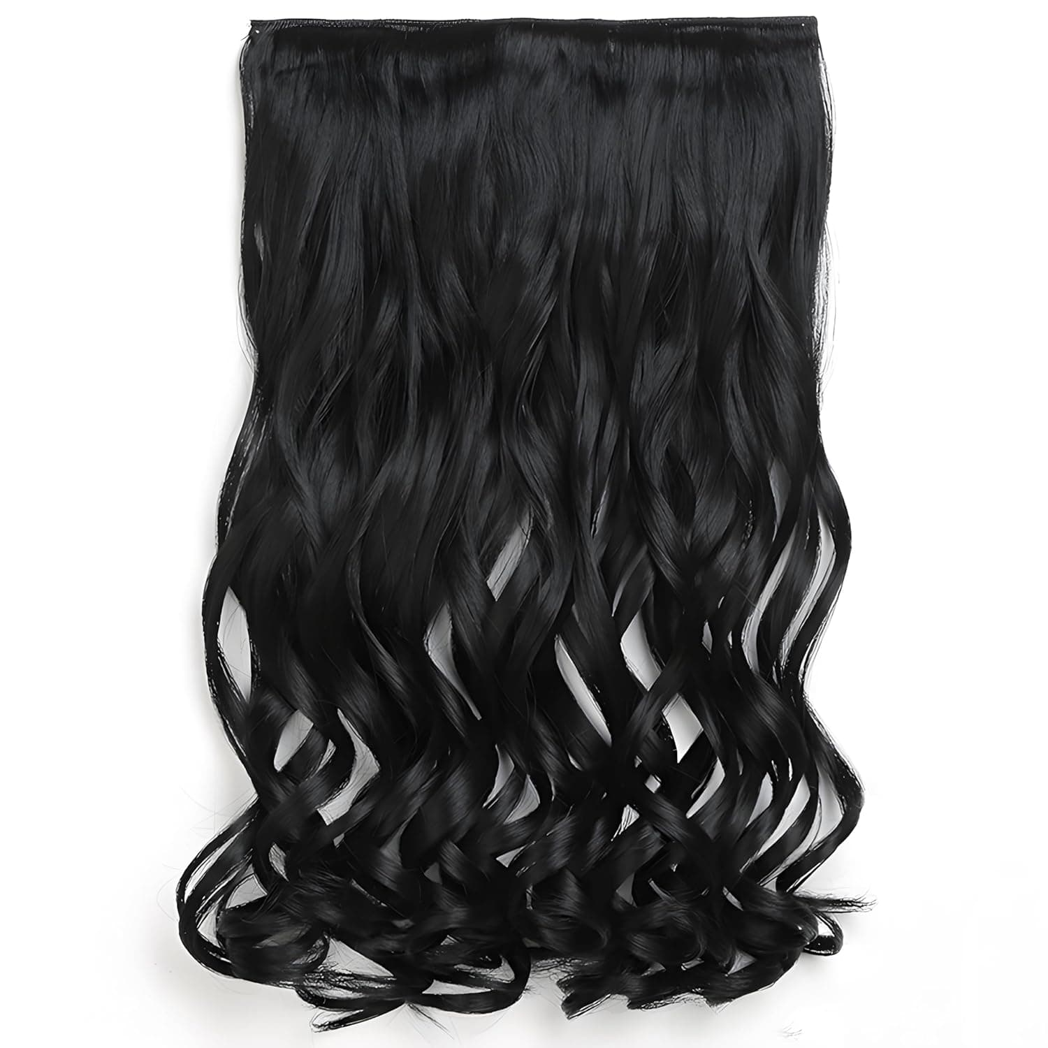 5 Clip in Hair Extensions Synthetic Thick Curly Wavy Hairpieces for Women 18 Inch Natural Looking 3/4 Full Head Clip on Hair Extensions Natural Black