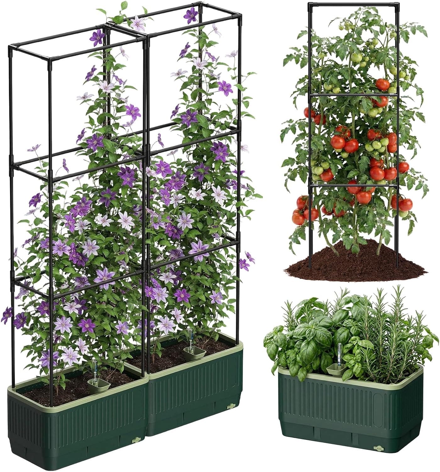 2 Pack Tomato Planter with Trellis 52", Self Watering Planter Box for Indoor Outdoor, Vertical Raised Garden Bed for Climbing Vegetables, Cucumbers, Peppers, Patio & Balcony Space Saving Solution - image 1