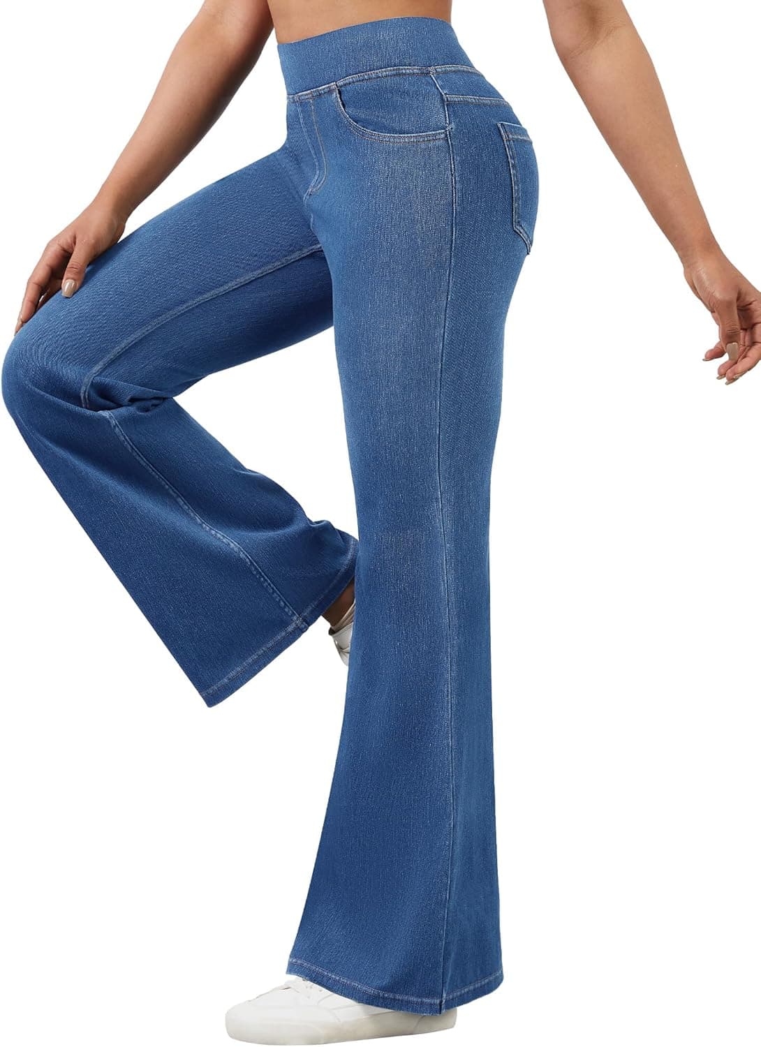 AVAMO Stretchy Flare Jeans for Women High Waisted Pull On Bell Bottom Jeans Trendy Elastic Tummy Control Denim Pants