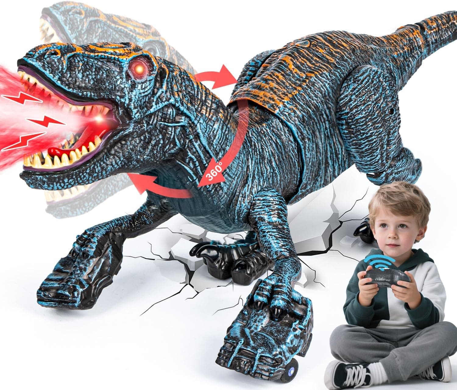 Remote Control Dinosaur Toys for Kids 3-5 5-7 8-12 yr, Large T-Rex Dinosaur Toys with 360° Swaying Head, Mist Spray & Roar, Realistic Walking Robot Dino Toy, Best Birthday Gifts for Boys Girls