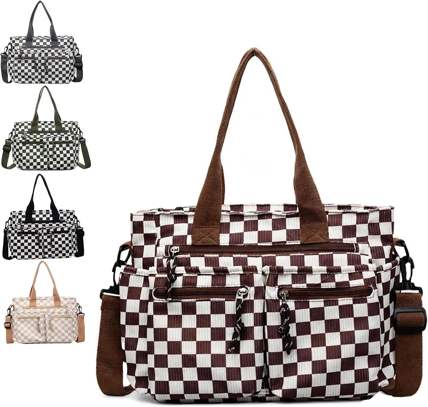 Corduroy Tote Bag for Women, Laptop Work Tote Bag Teacher Nurse Bible Bag for School Travel, Zipper Crossbody Bag