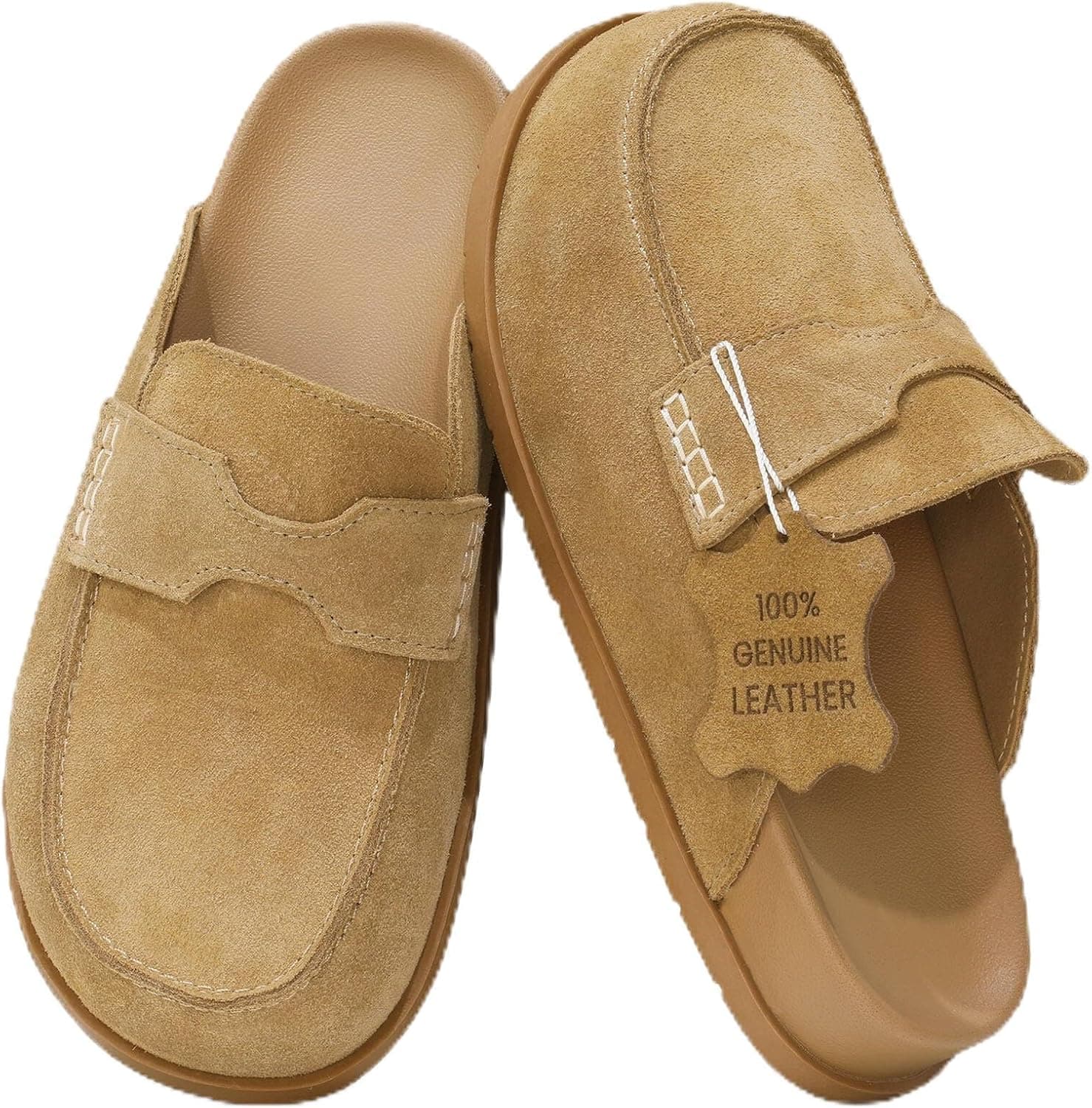 100% Genuine Leather Women's Suede Clogs Slip On Mules with Memory Foam Arch Support & Non-Slip Sole Platform Shoes