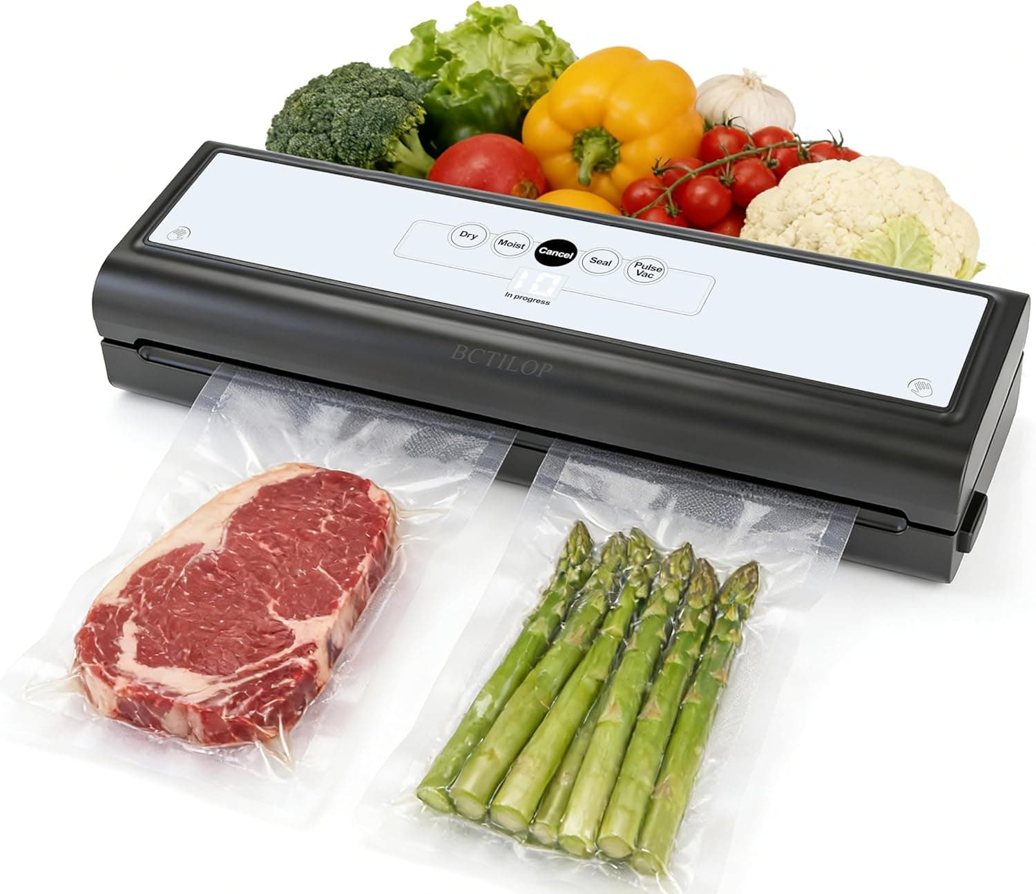 Food Vacuum Sealer Machine with Digital Timer 5-in-1 Pulse/Dry/Moist Modes, 10 Vacuum Bags, External VAC, Automatic Food Sealer for Meal Prep, Kitchen Storage & Leftovers, Compact - image 1