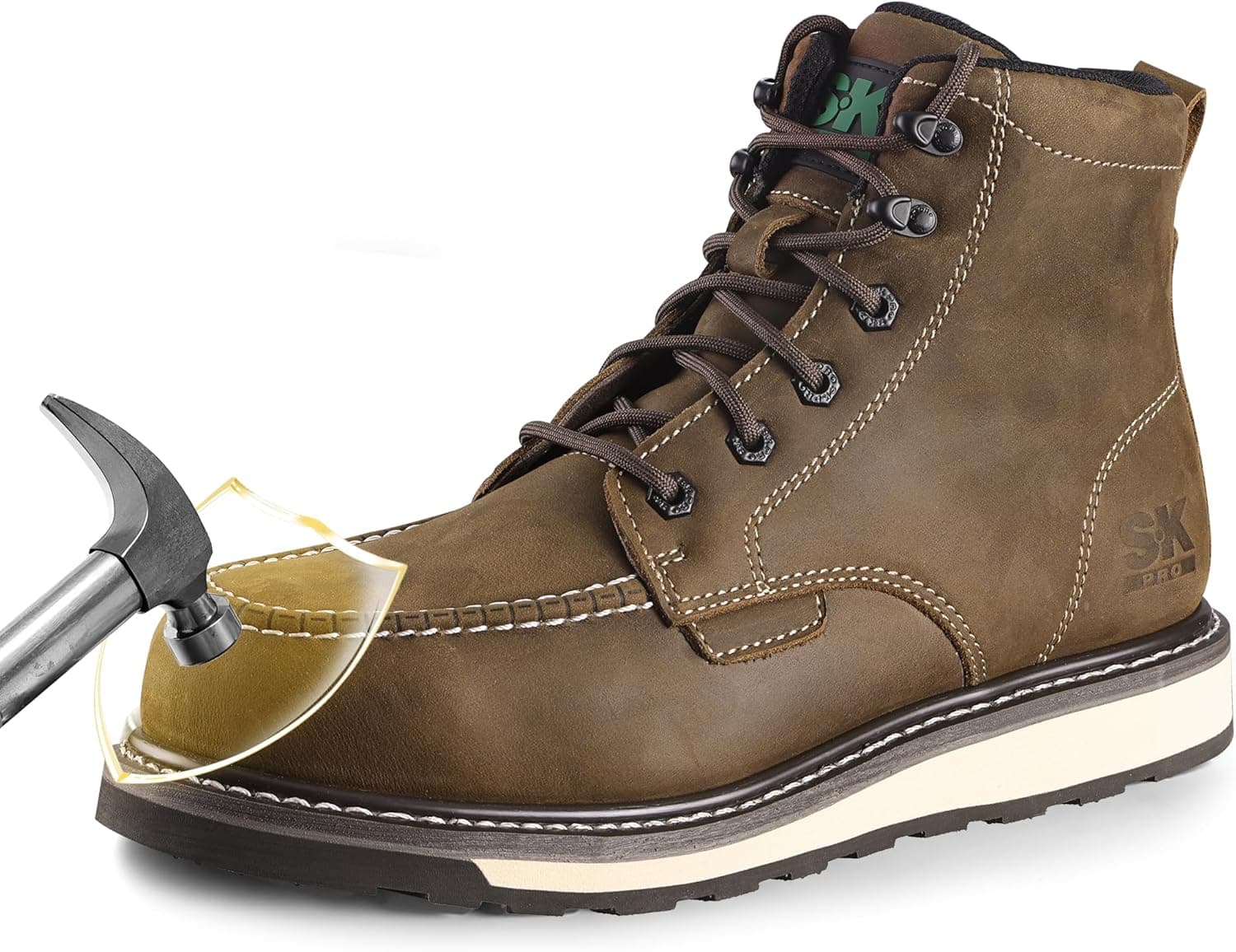 Men's Steel Toe Work Boots, 6'' Moc Toe Safety Boots, Non Slip Comfortable Construction Wedge Work Shoes - image 1