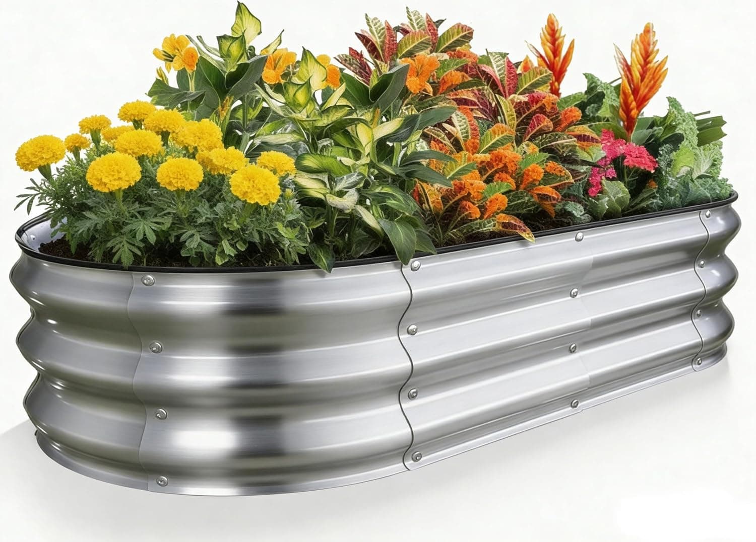 GrowHaus 4x2x1ft Galvanized Raised Garden Bed, Planter Boxes Outdoor Metal Garden Beds for Planting Vegetables Flowers Herbs Silver