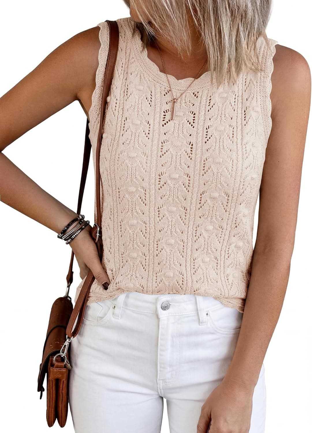 BTFBM Crochet Tank Tops for Women Hollow Out Sleeveless Loose Sweater Vest Top Summer Spring 2026 Beach Vacation Clothes - image 1