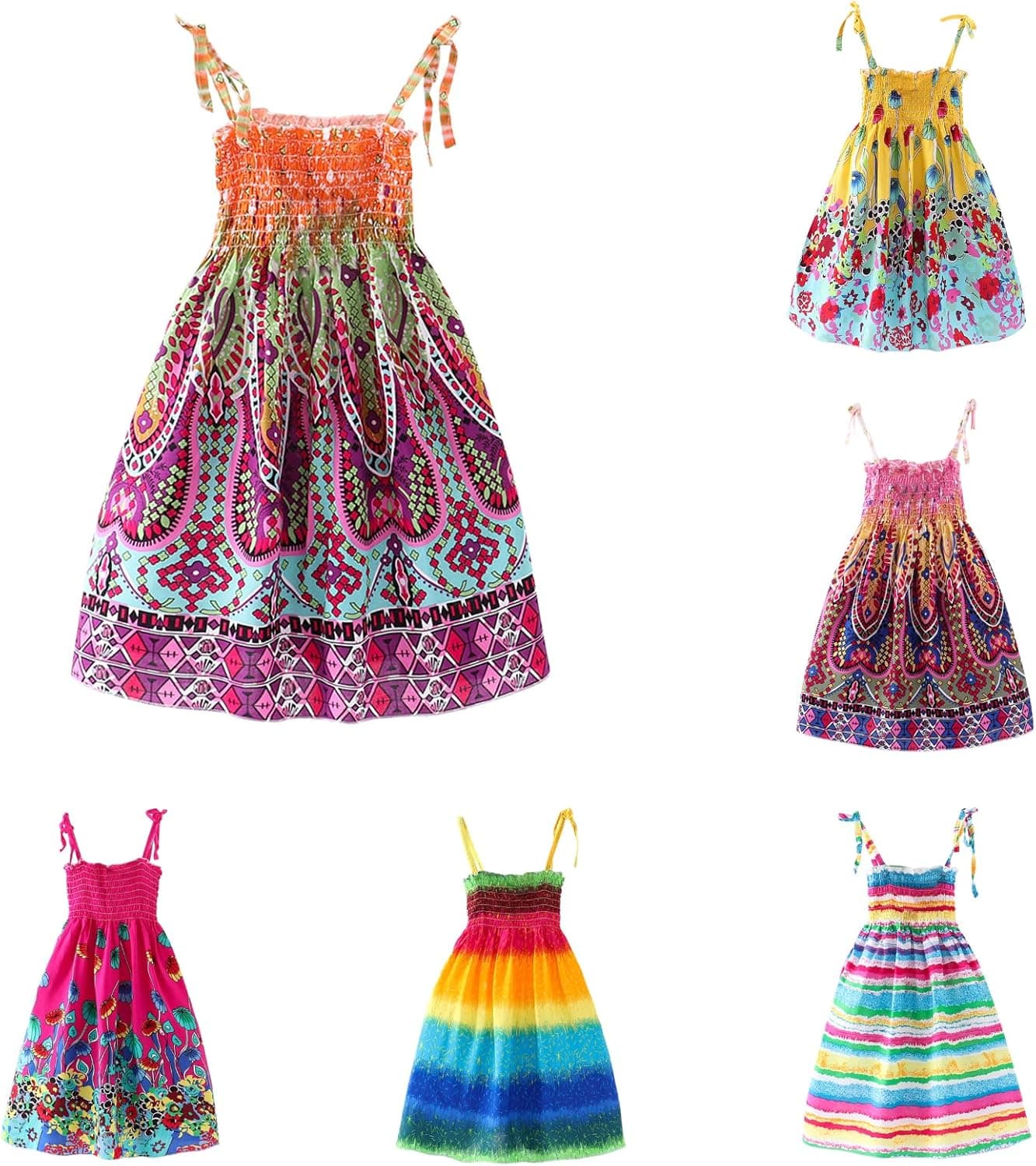 Cute Floral Print Smocked Tiered Summer Sun Dress for Girls - Boho Beach Casual