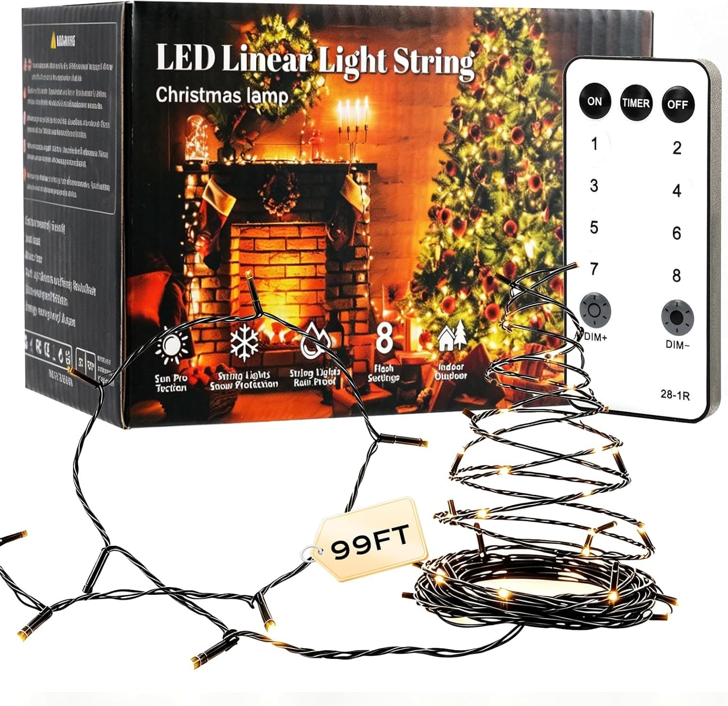 Christmas String Lights, 99FT 300 LED Extra Long Warm White Plug-in Fairy Lights with Remote & Timer, 8 Cozy Glow Modes for Living Room Large Space Garden Wedding Party Holiday Decor