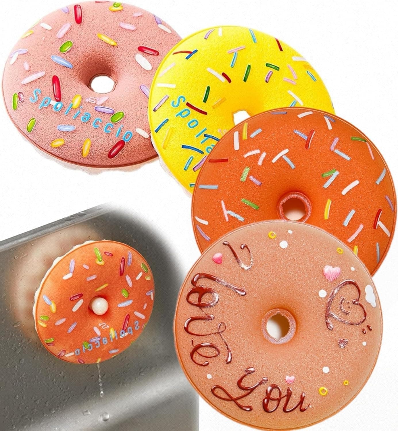 Kitchen Cleaning Sponges Scrubber Sponge Set of 4,Donut Sponges Dish Sponges Reusable Multi-Purpose Washable Round Sponges for Dishes, Pots, Pans, Sink, Basin - image 1
