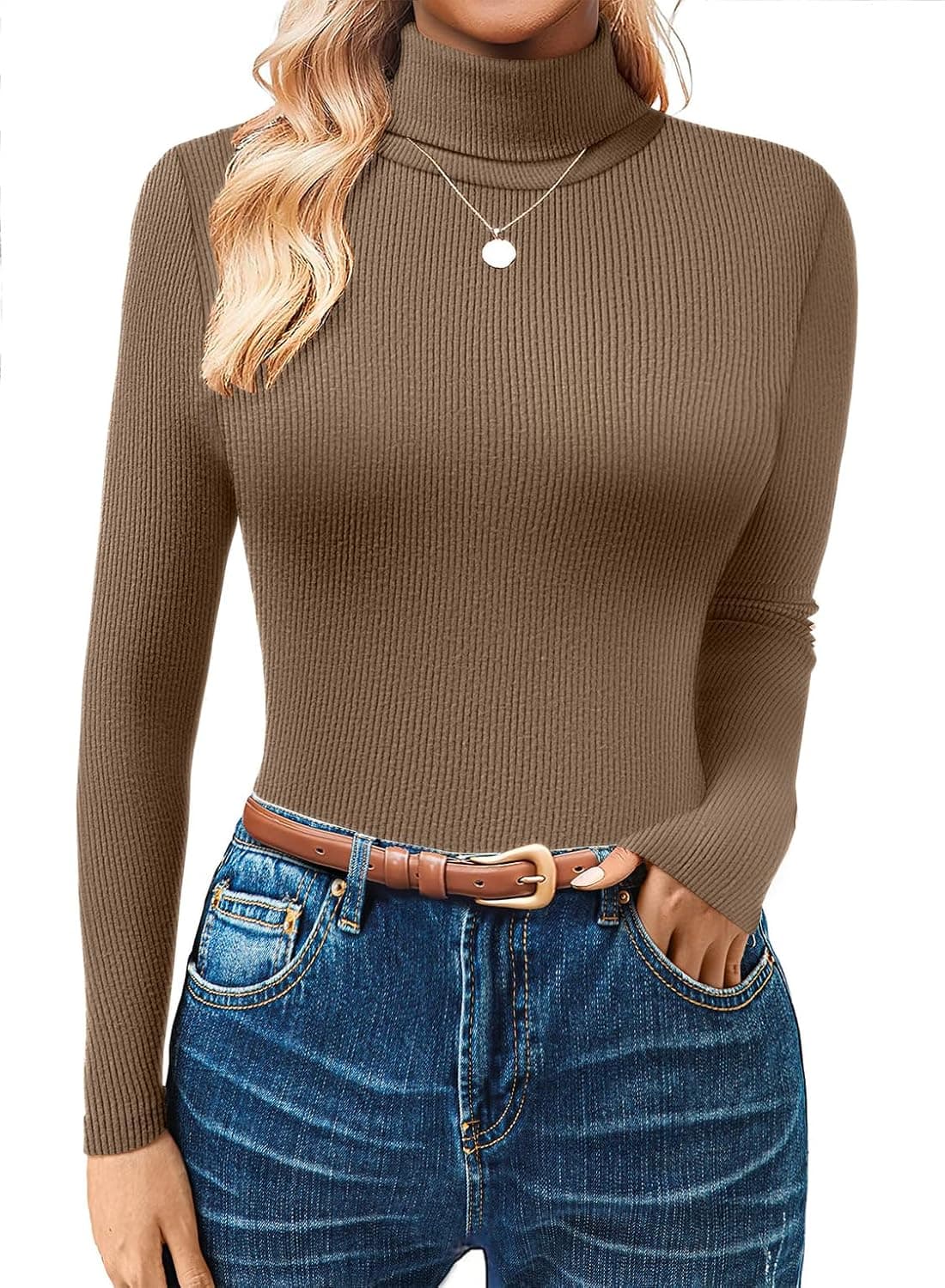 GKBK Women's Turtleneck Sweaters Long Sleeve Ribbed Basic Tees Shirts Thermal Underwear Tops Lightweight Fall Outfits