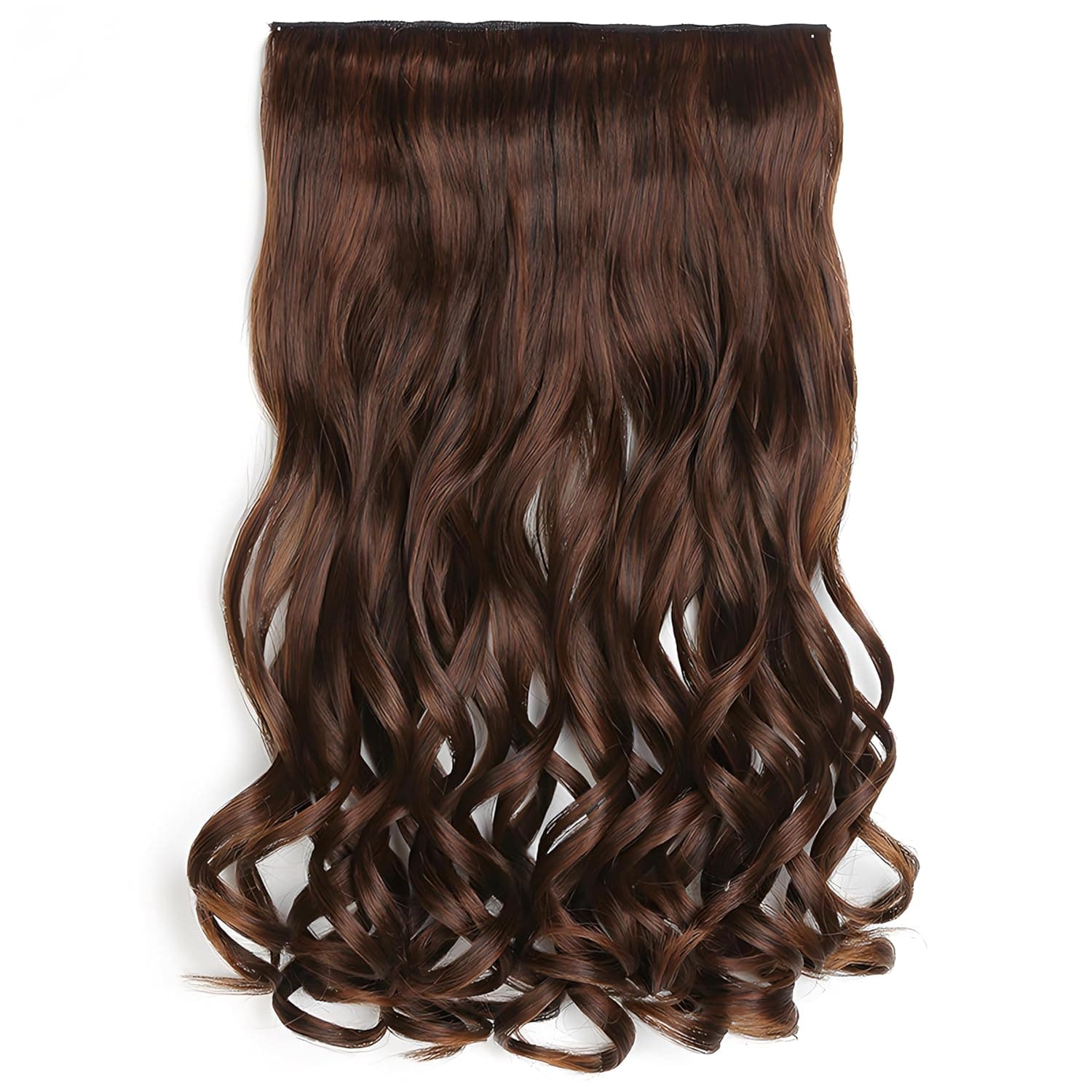 5 Clip in Hair Extensions Synthetic Thick Curly Wavy Hairpieces for Women 18 Inch Natural Looking 3/4 Full Head Clip on Hair Extensions Light Brown
