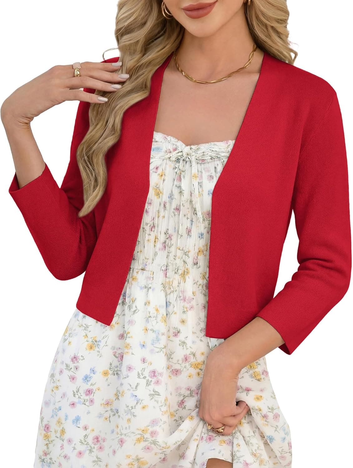 GRACE KARIN Women's 3/4 Sleeve Cropped Cardigan Sweater Lightweight Open Front Dressy Causal Shrug Spring Fashion