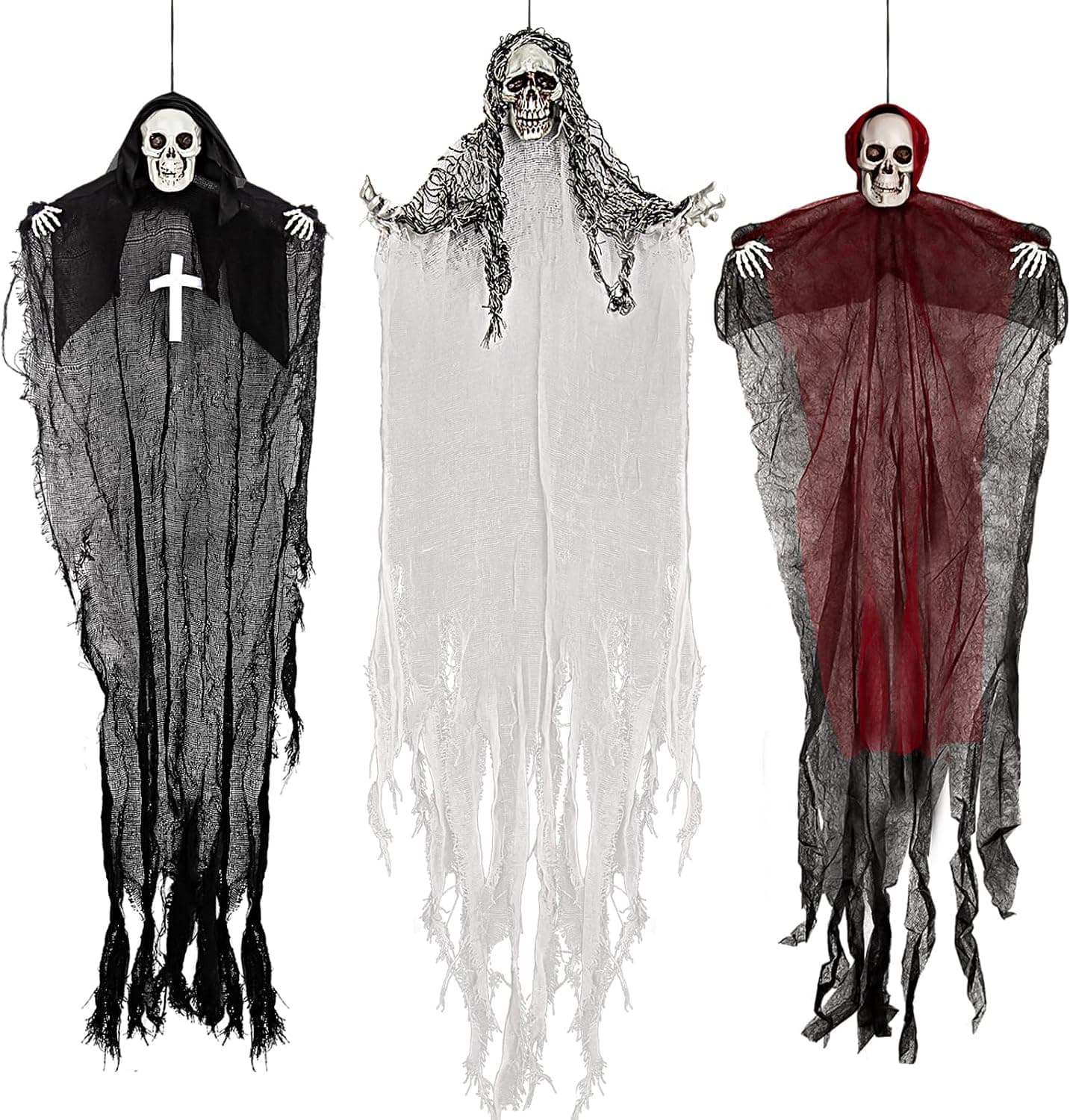 Halloween Hanging Skeleton Ghosts, Halloweens Grim Reapers (3 Pack)